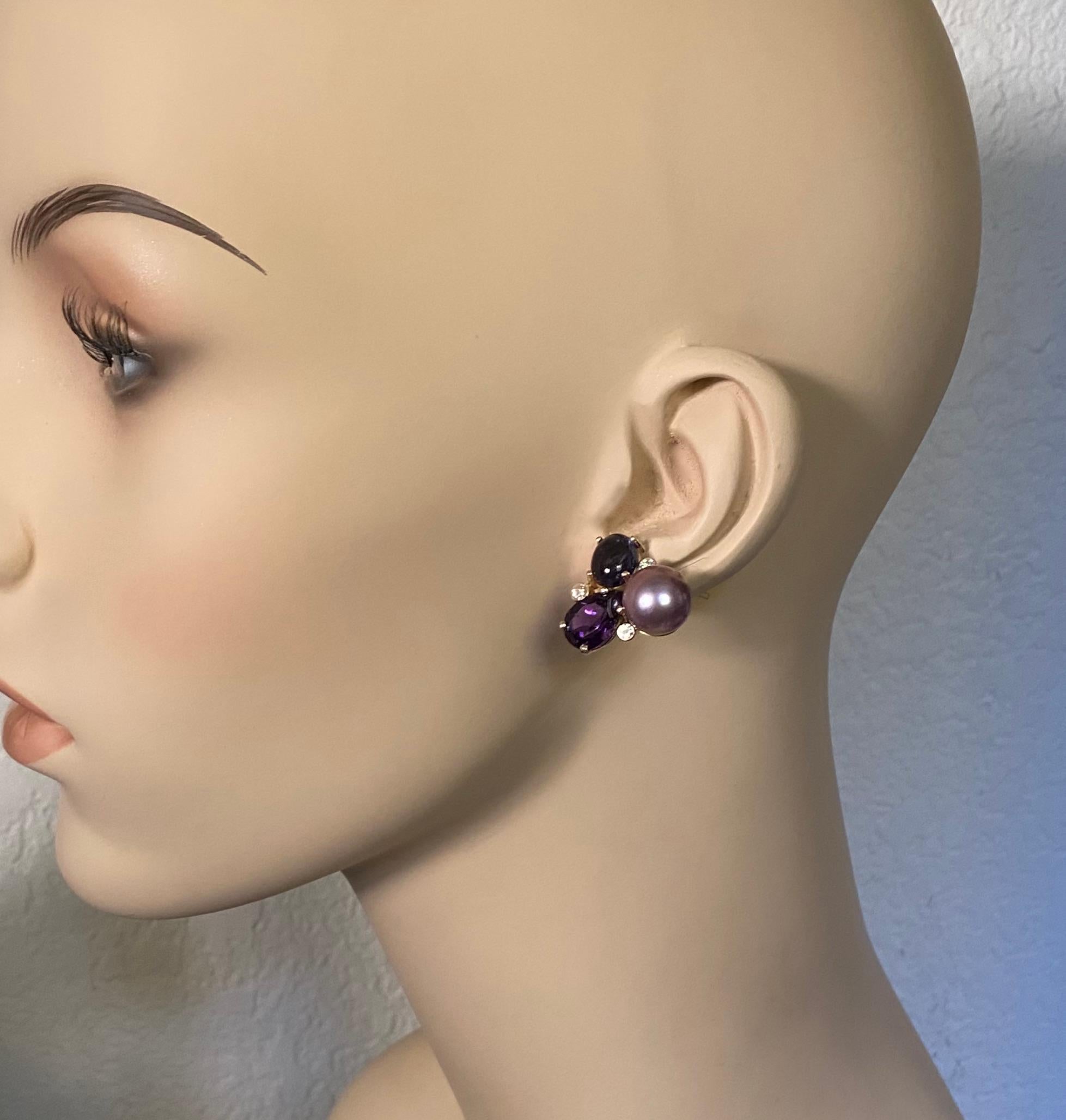 Mixed Cut Michael Kneebone Lavender Tahitian Pearl Tanzanite Amethyst Confetti Earrings For Sale