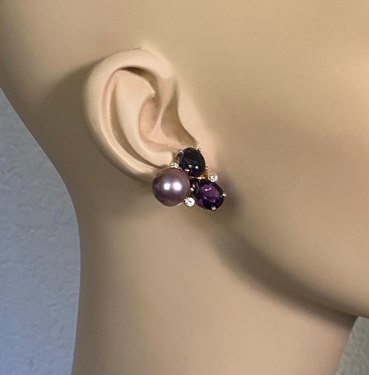 Michael Kneebone Boucles d'oreilles confetti lavande perle de Tahiti tanzanite améthyste Pour femmes en vente