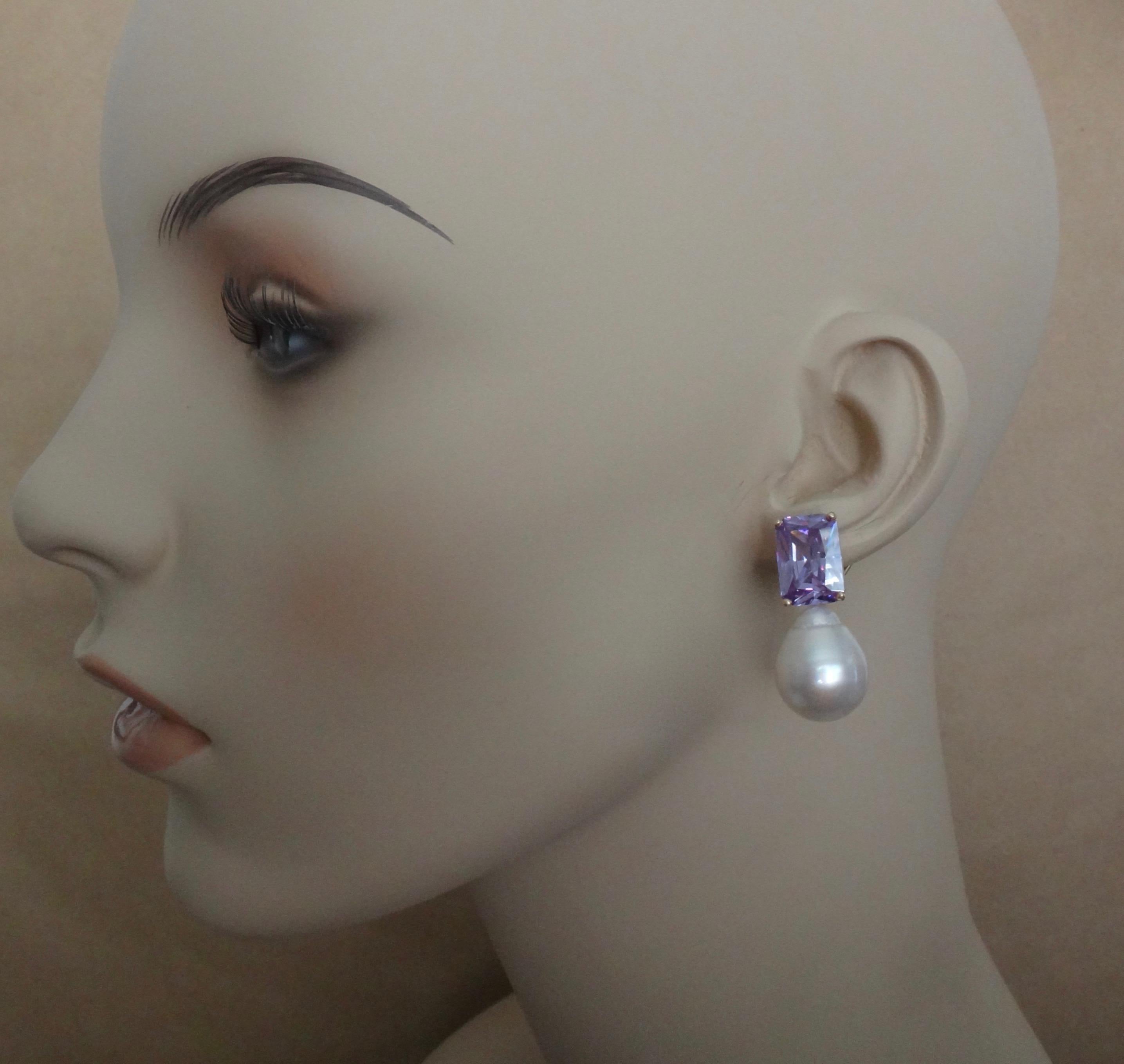 Michael Kneebone Lavender Zircon Paspaley South Seas Pearl Drop Earrings 2