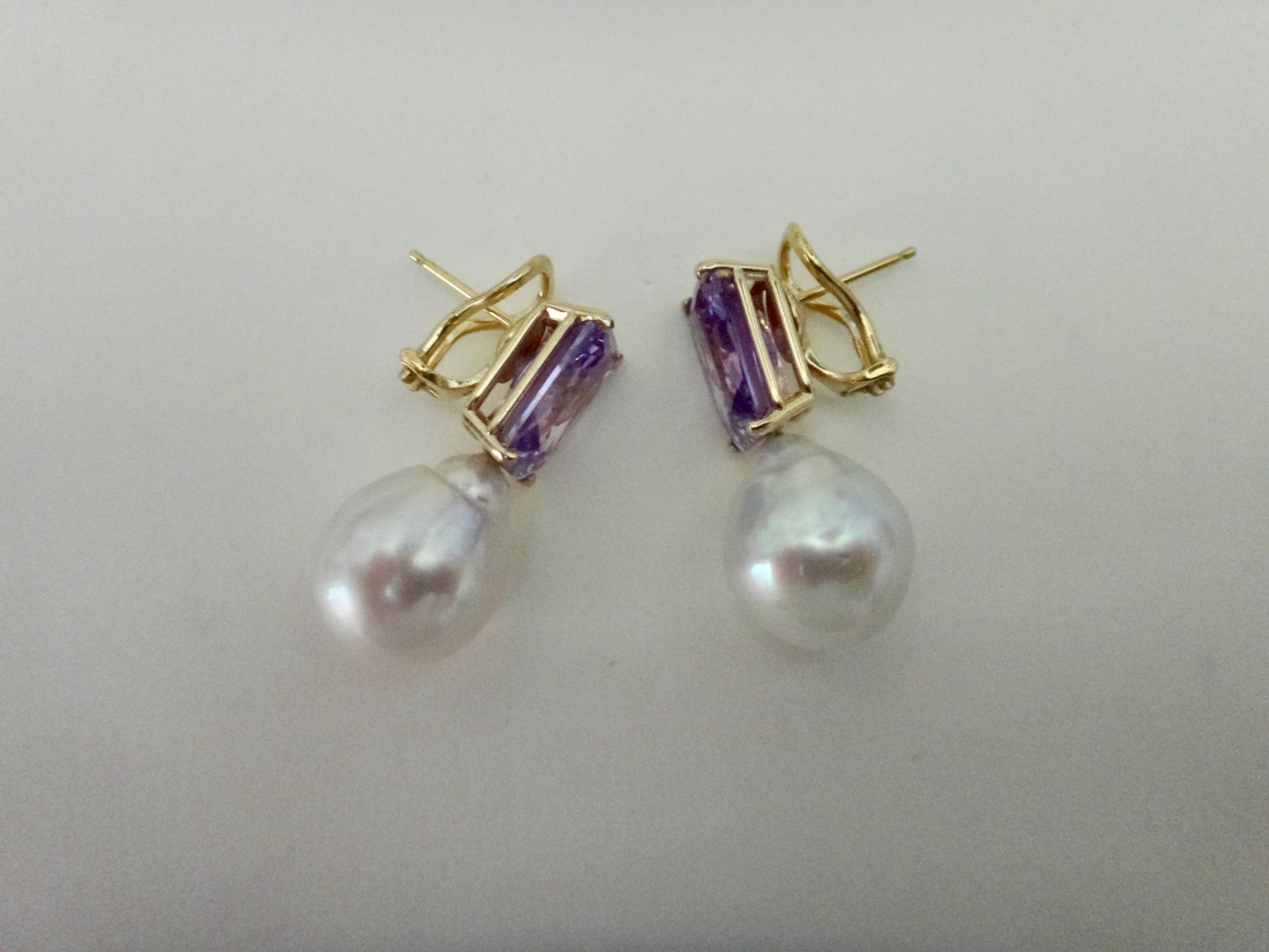 Michael Kneebone Lavender Zircon Paspaley South Seas Pearl Drop Earrings In New Condition In Austin, TX