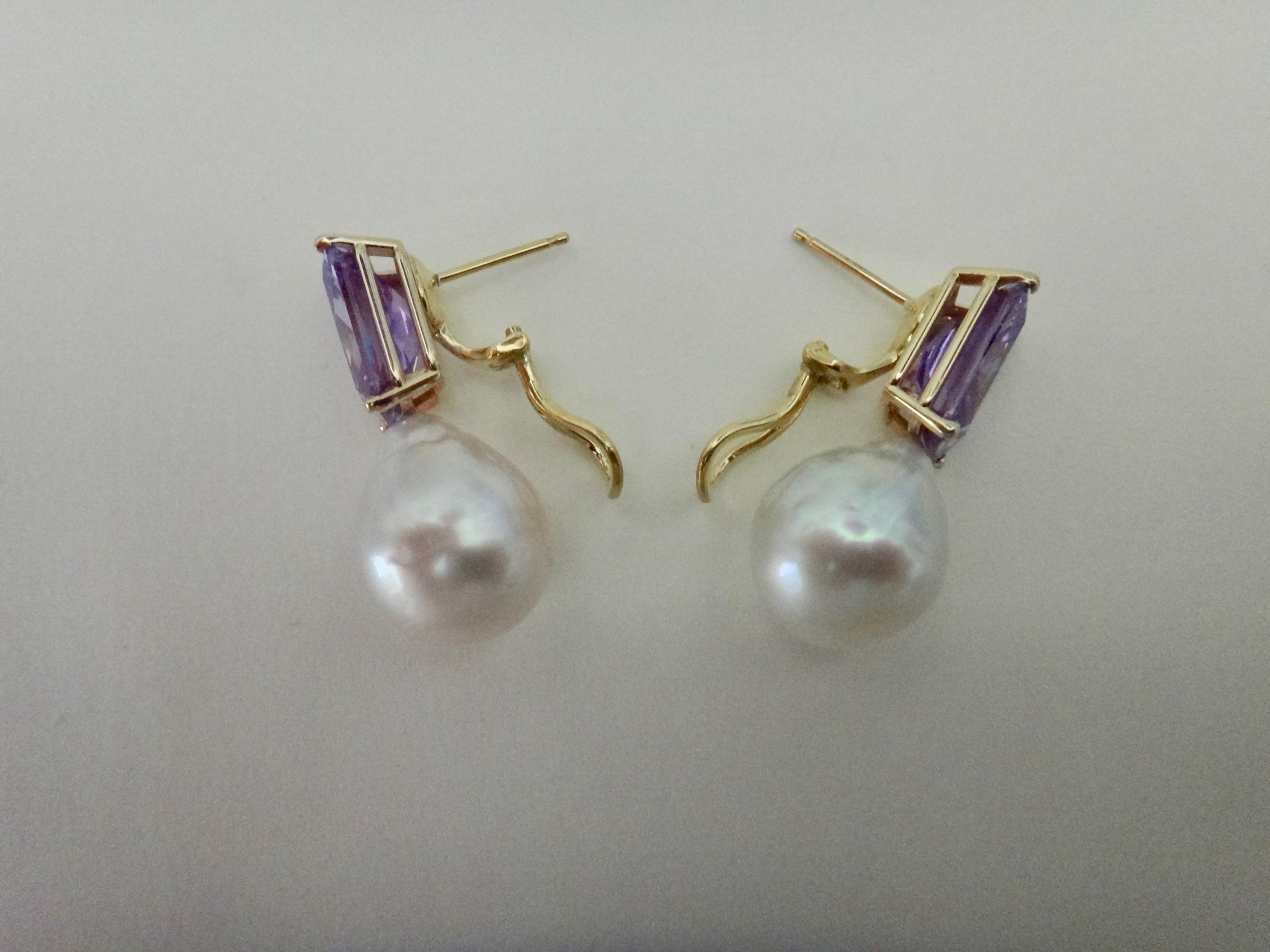 Michael Kneebone Lavender Zircon Paspaley South Seas Pearl Drop Earrings 1