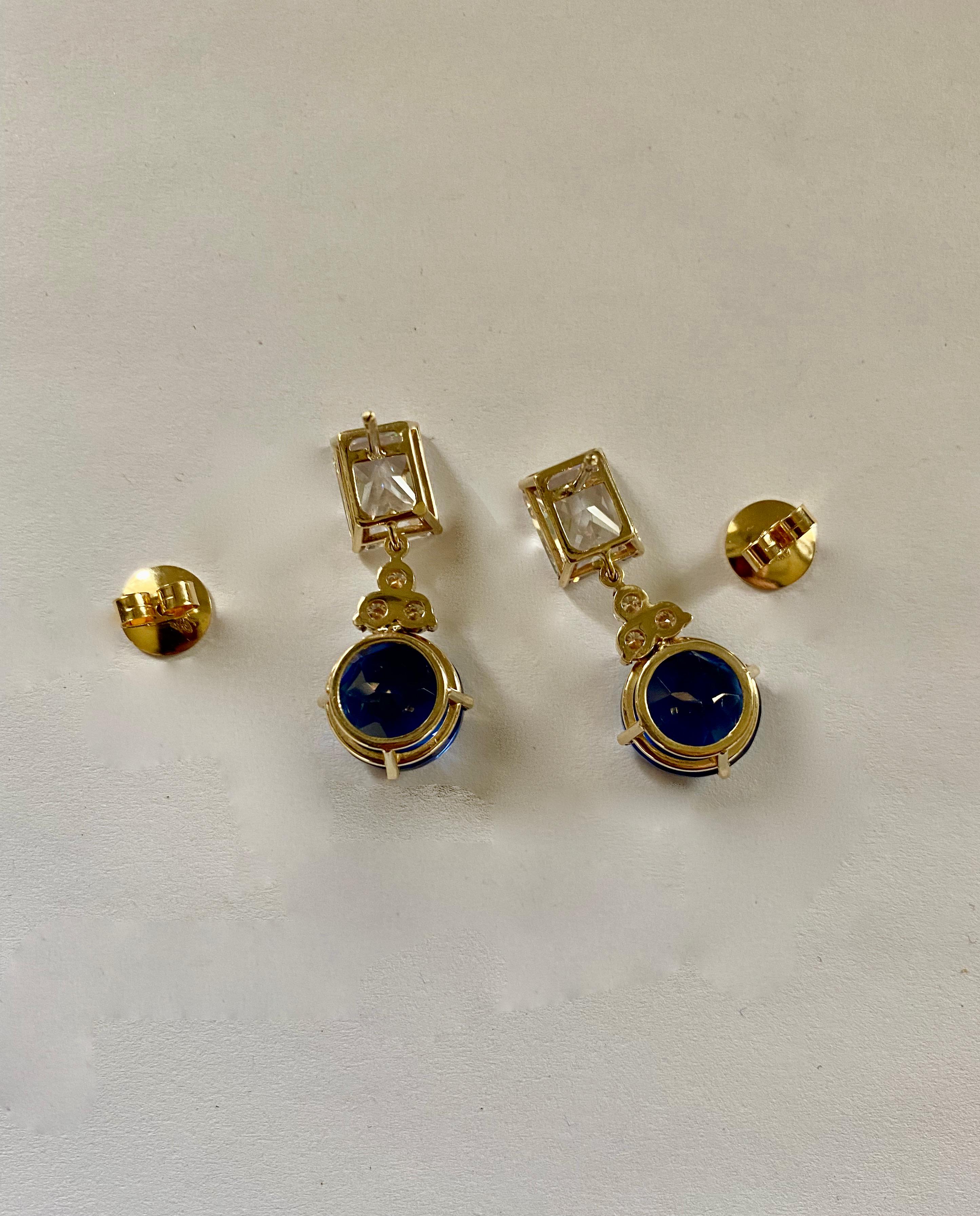 Michael Kneebone London Blue Topaz White Sapphire Diamond Dangle Earrings 2