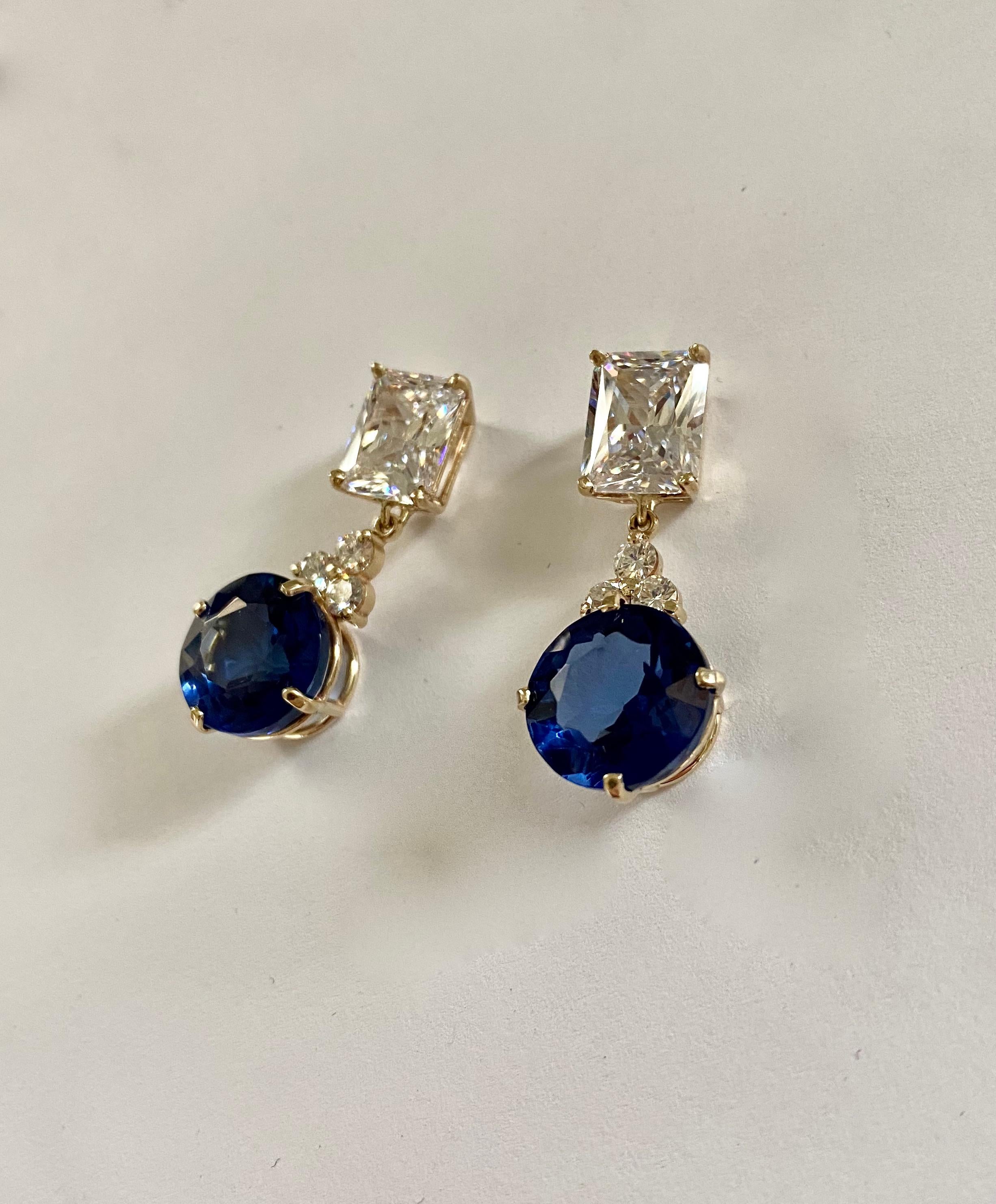 Mixed Cut Michael Kneebone London Blue Topaz White Sapphire Diamond Dangle Earrings