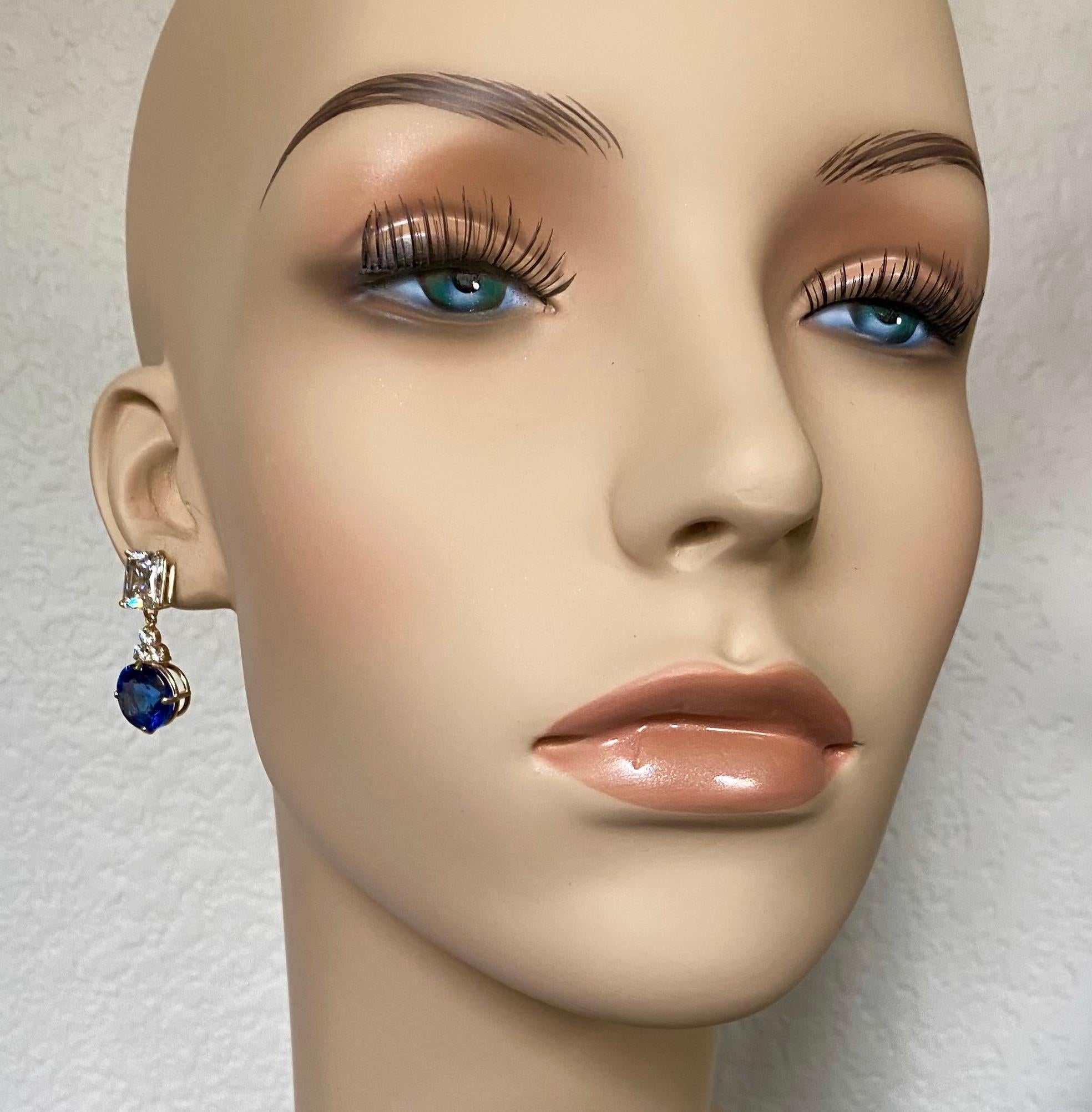 Michael Kneebone London Blue Topaz White Sapphire Diamond Dangle Earrings In New Condition In Austin, TX