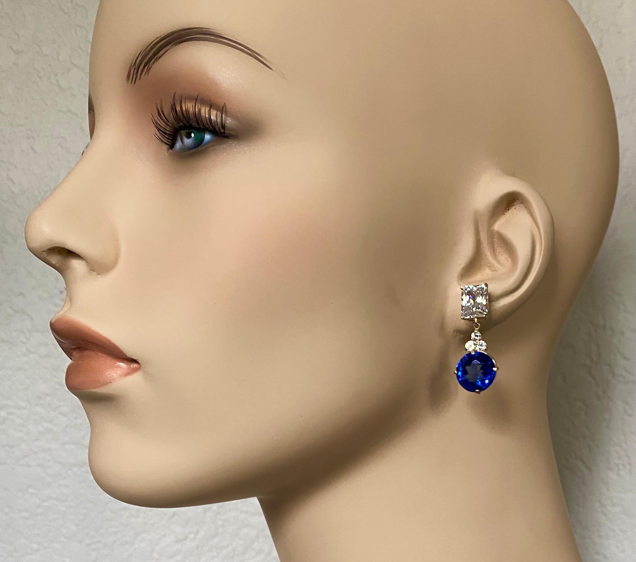 Michael Kneebone London Blue Topaz White Sapphire Diamond Dangle Earrings 1