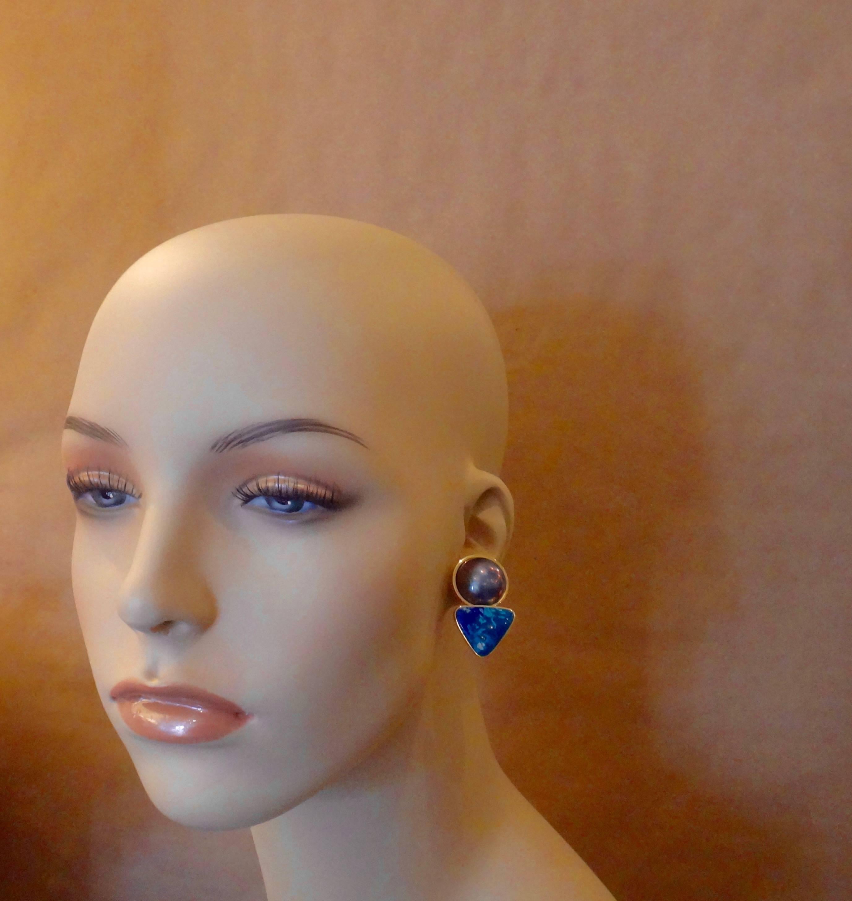 Michael Kneebone Mabe Pearl Chrysocolla Azurite Drop Earrings 2