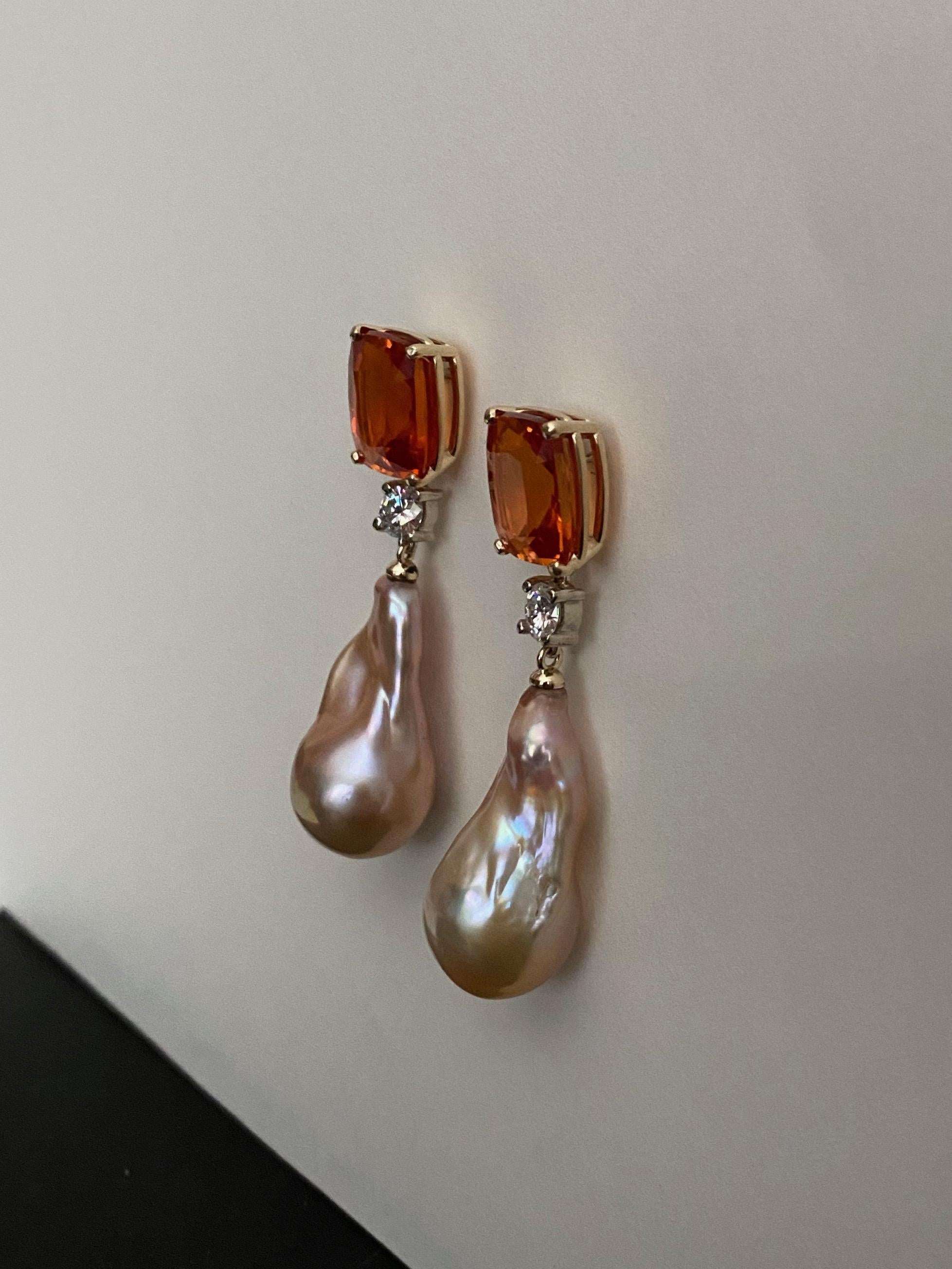 Michael Kneebone Madeira Citrine Sapphire Baroque Pearl Dangle Earrings For Sale 2