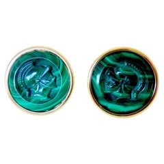 Michael Kneebone Malachite Gladiator Cameo 18 Karat Gold Cufflinks