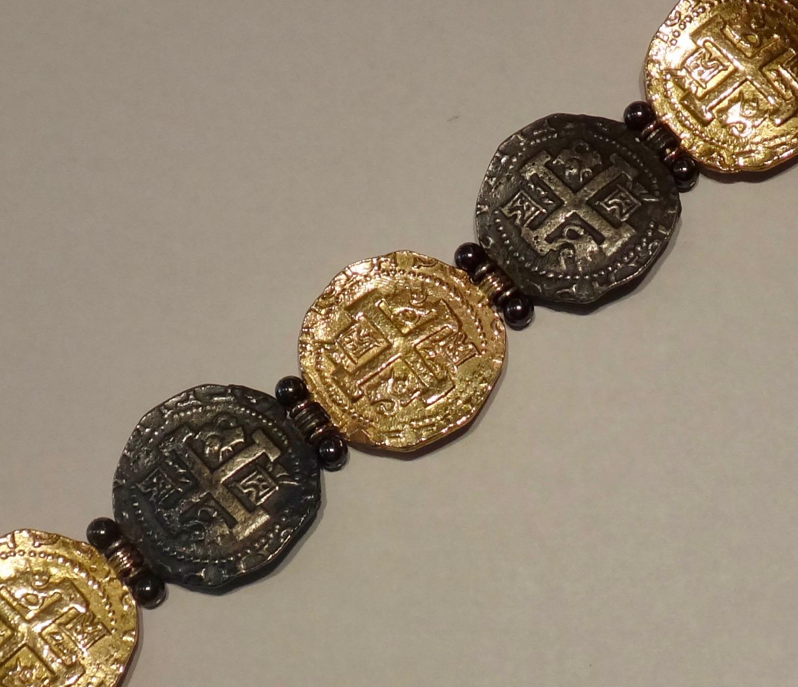 Michael Kneebone Maltese Cross Sterling Silver Rose Gold Link Bracelet In Excellent Condition In Austin, TX