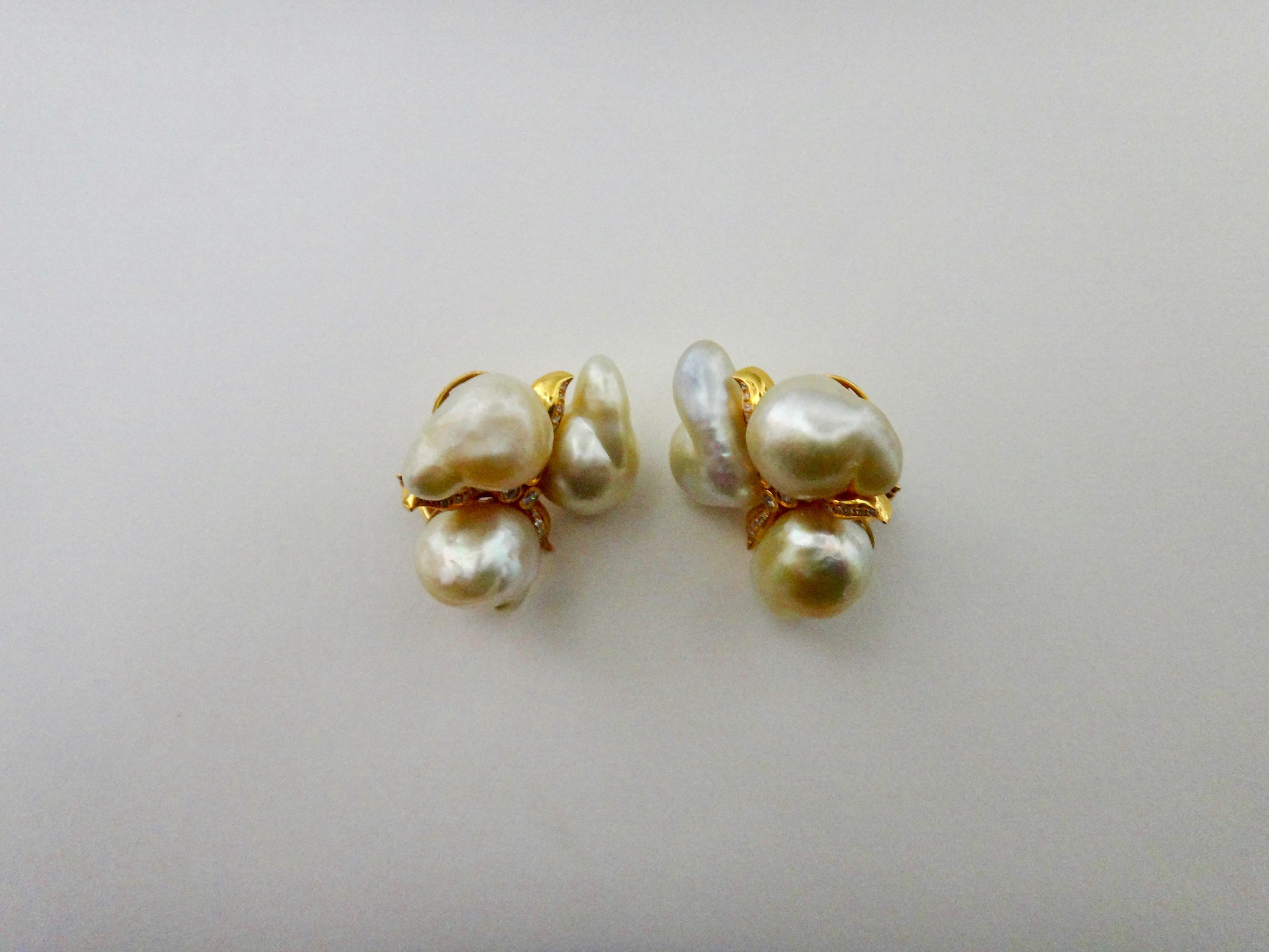 Michael Kneebone Maluku Pearl White Diamond Cluster Earrings 3