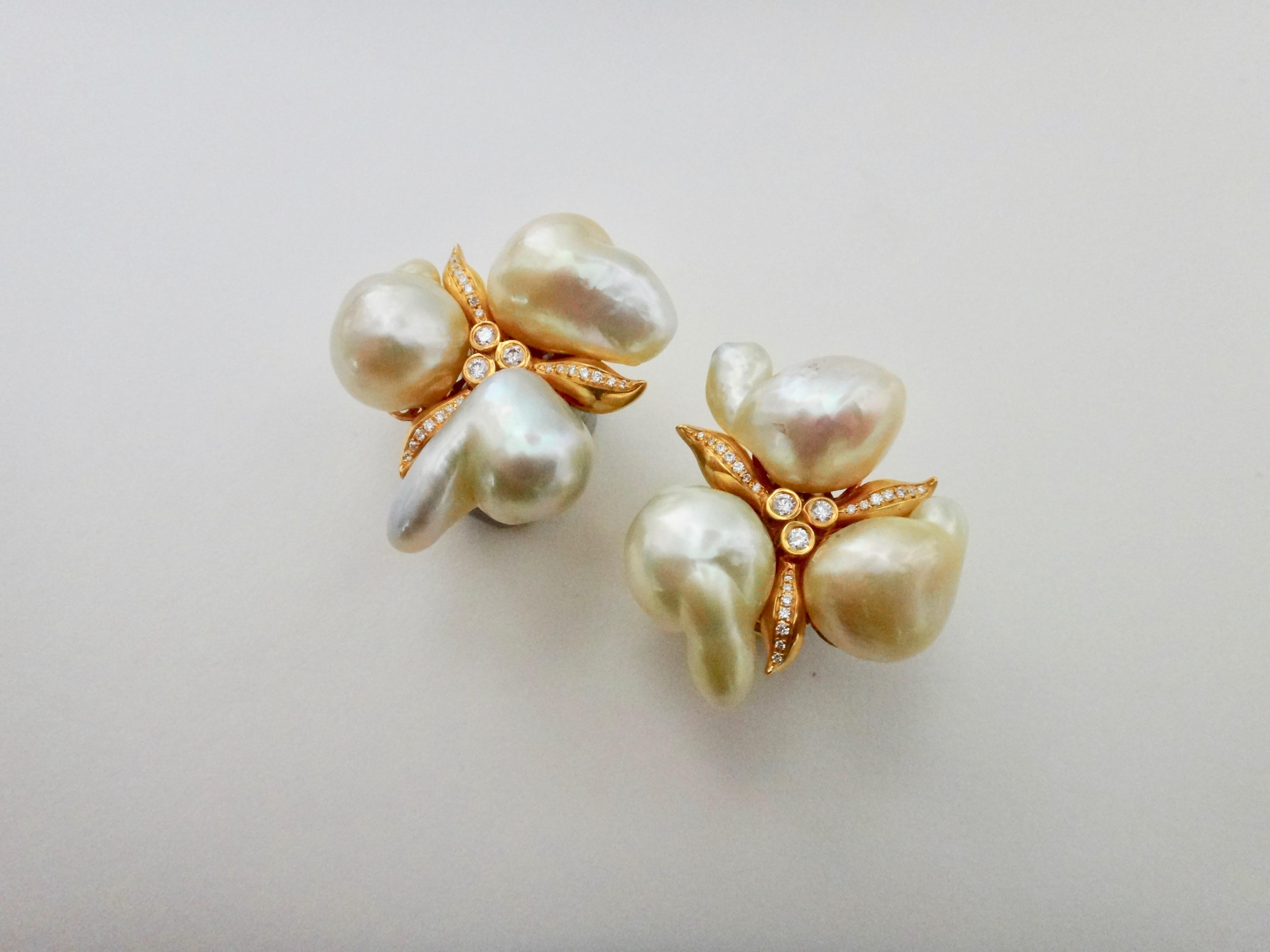 Michael Kneebone Maluku Pearl White Diamond Cluster Earrings In New Condition In Austin, TX