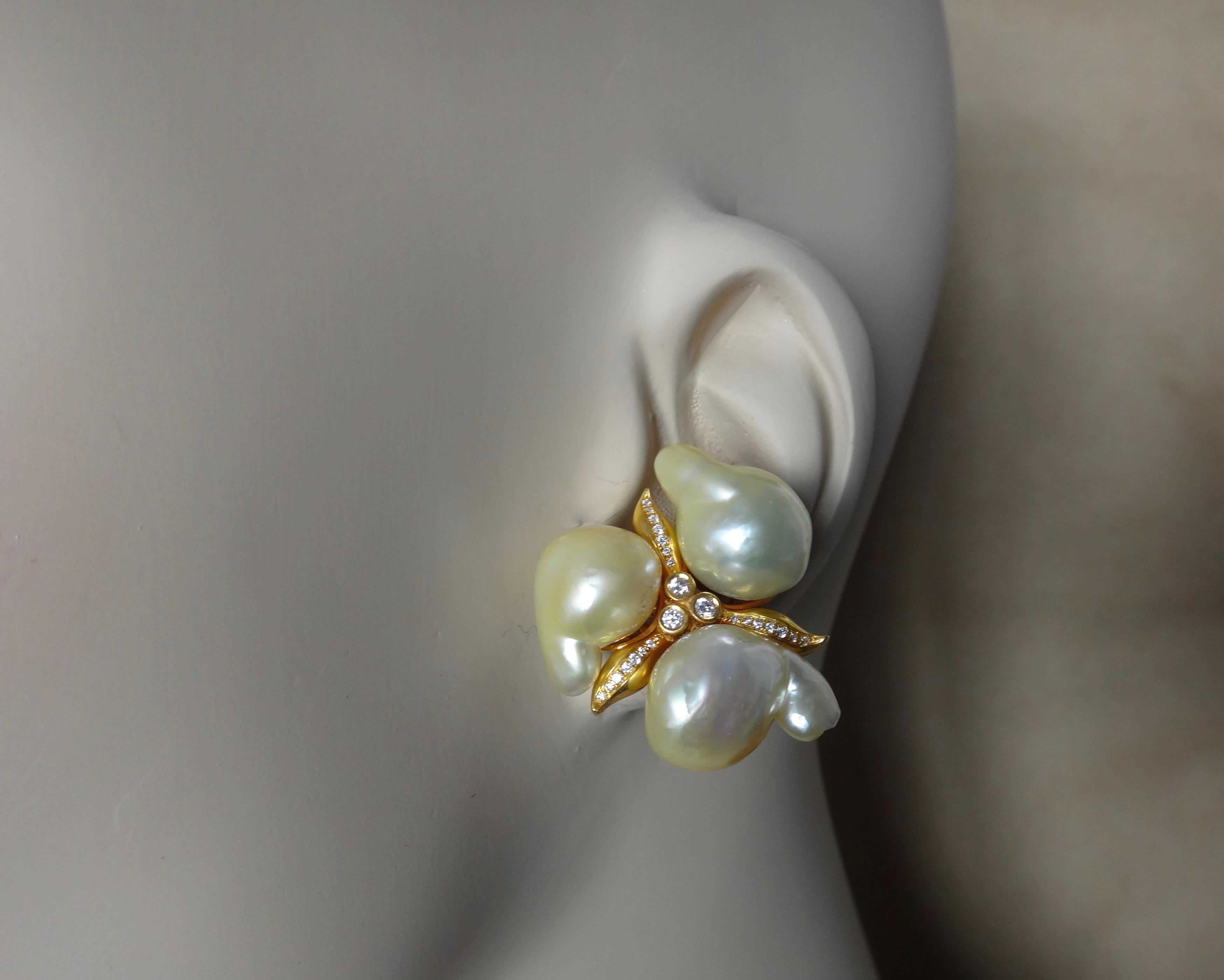Women's Michael Kneebone Maluku Pearl White Diamond Cluster Earrings