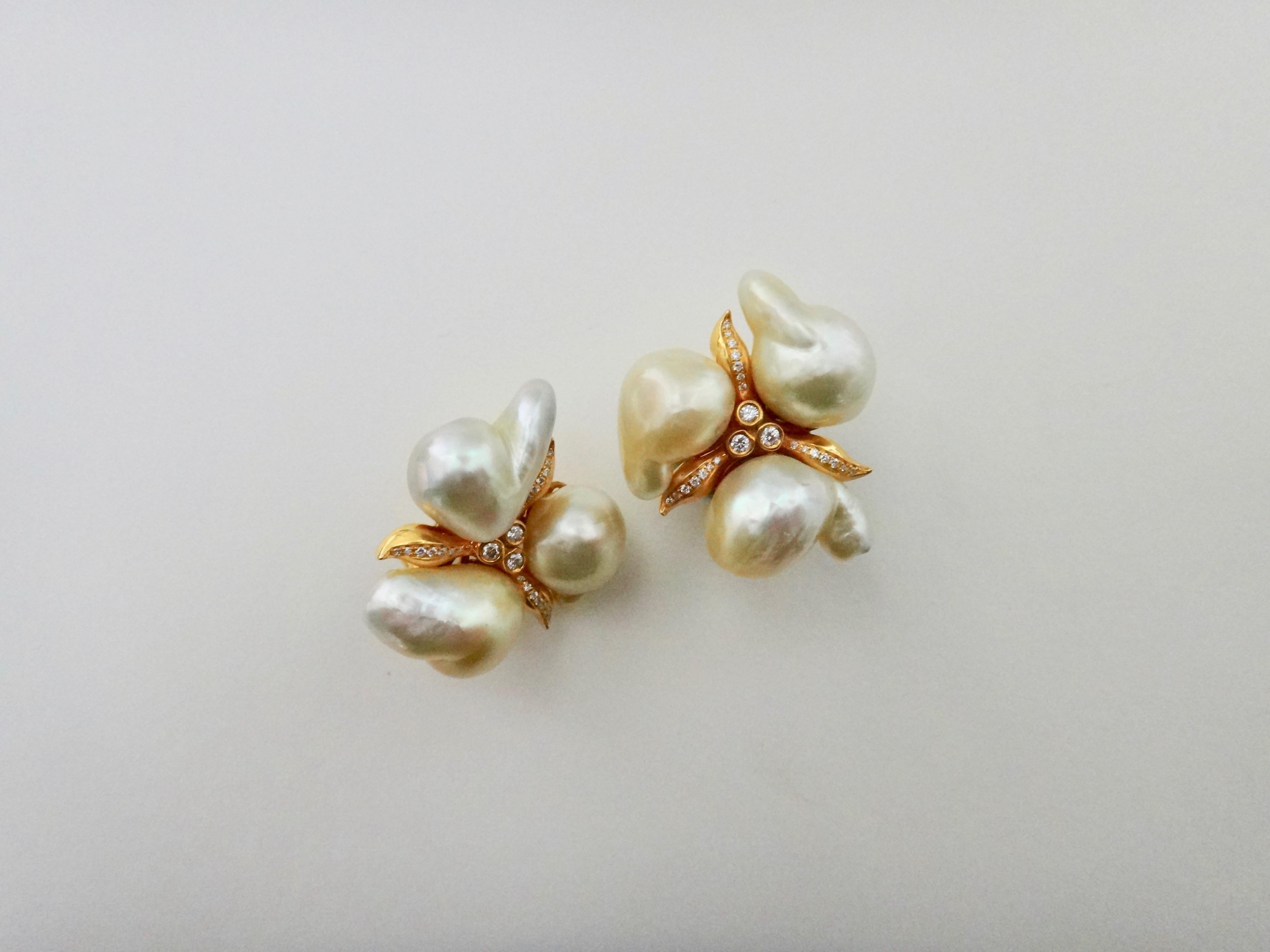 Michael Kneebone Maluku Pearl White Diamond Cluster Earrings 1