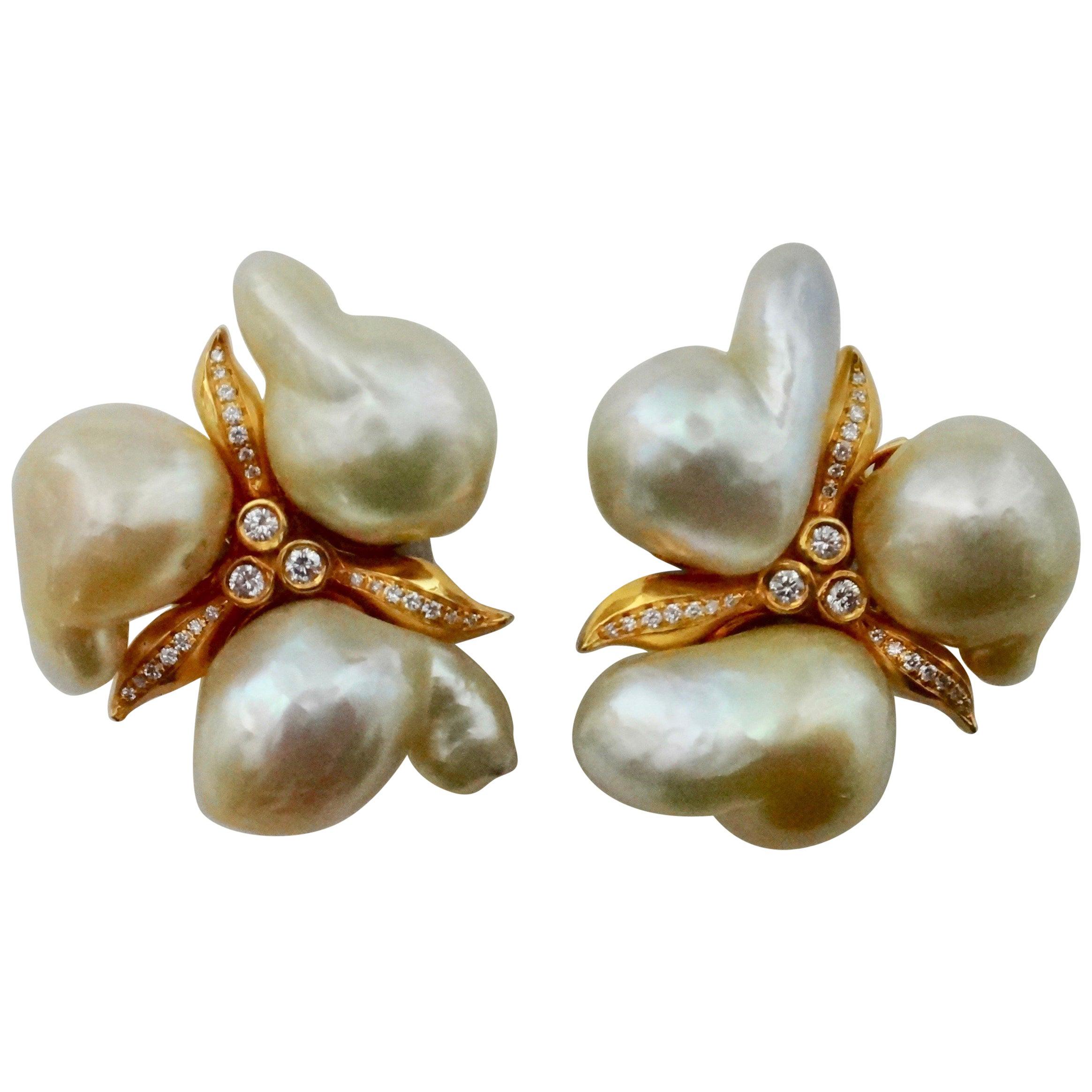 Michael Kneebone Maluku Pearl White Diamond Cluster Earrings