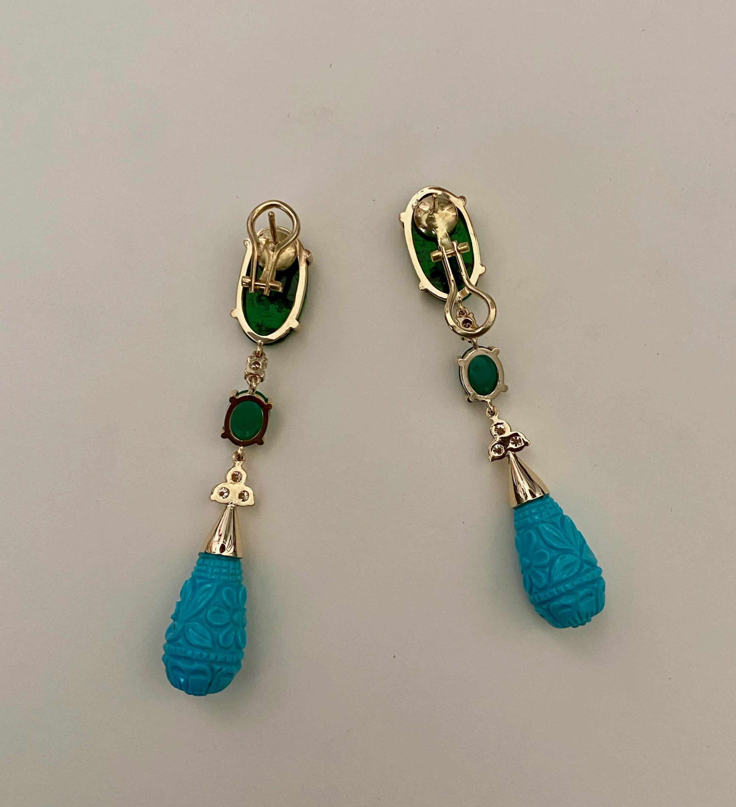 Michael Kneebone Maw Sit Sit Jade Emerald Turquoise Diamond Dangle Earrings For Sale 6