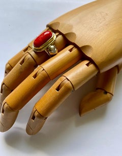 Michael Kneebone Mediterranean Red Coral Diamond Archaic Style Ring