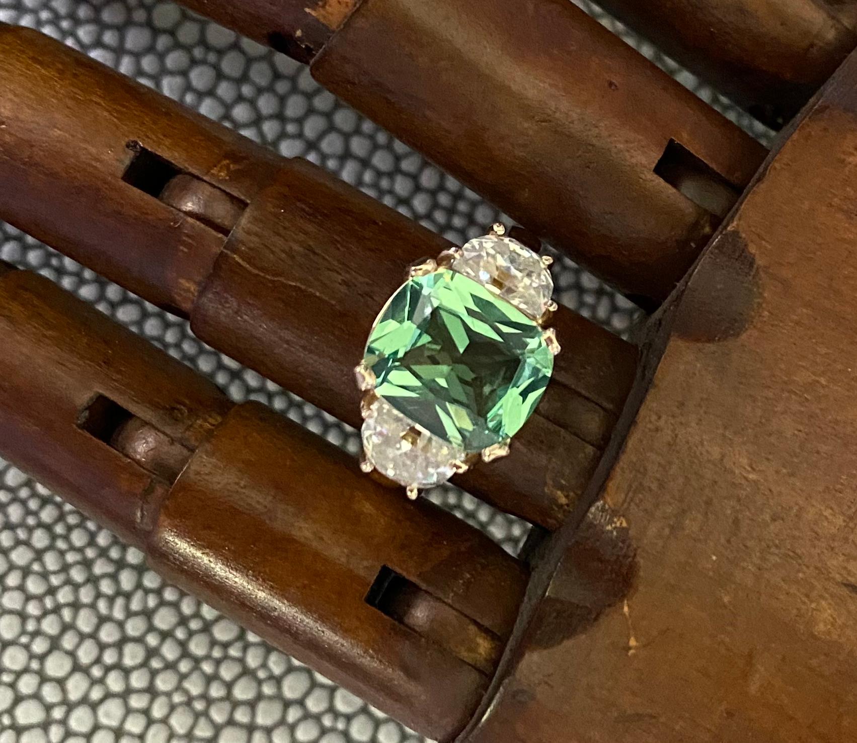 Michael Kneebone Merelani Mint Garnet White Sapphire Three Stone Ring In New Condition For Sale In Austin, TX
