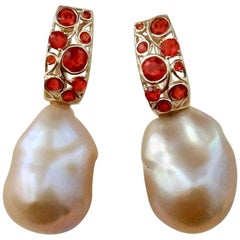 Michael Kneebone Mexican Fire Opal Baroque Pearl Drop Earrings