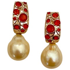 Michael Kneebone Mexican Fire Opal Golden South Seas Pearl Drop Earrings