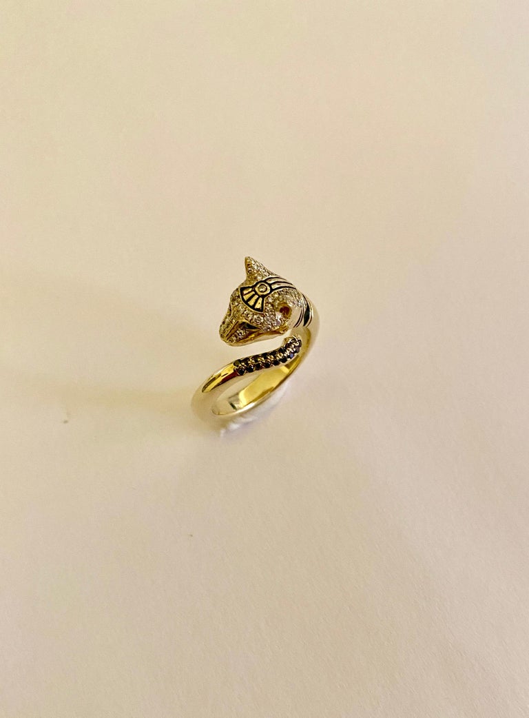 Michael Kneebone Micro Pave Diamond 18k Gold Egyptian Revival Cat Ring For  Sale at 1stDibs
