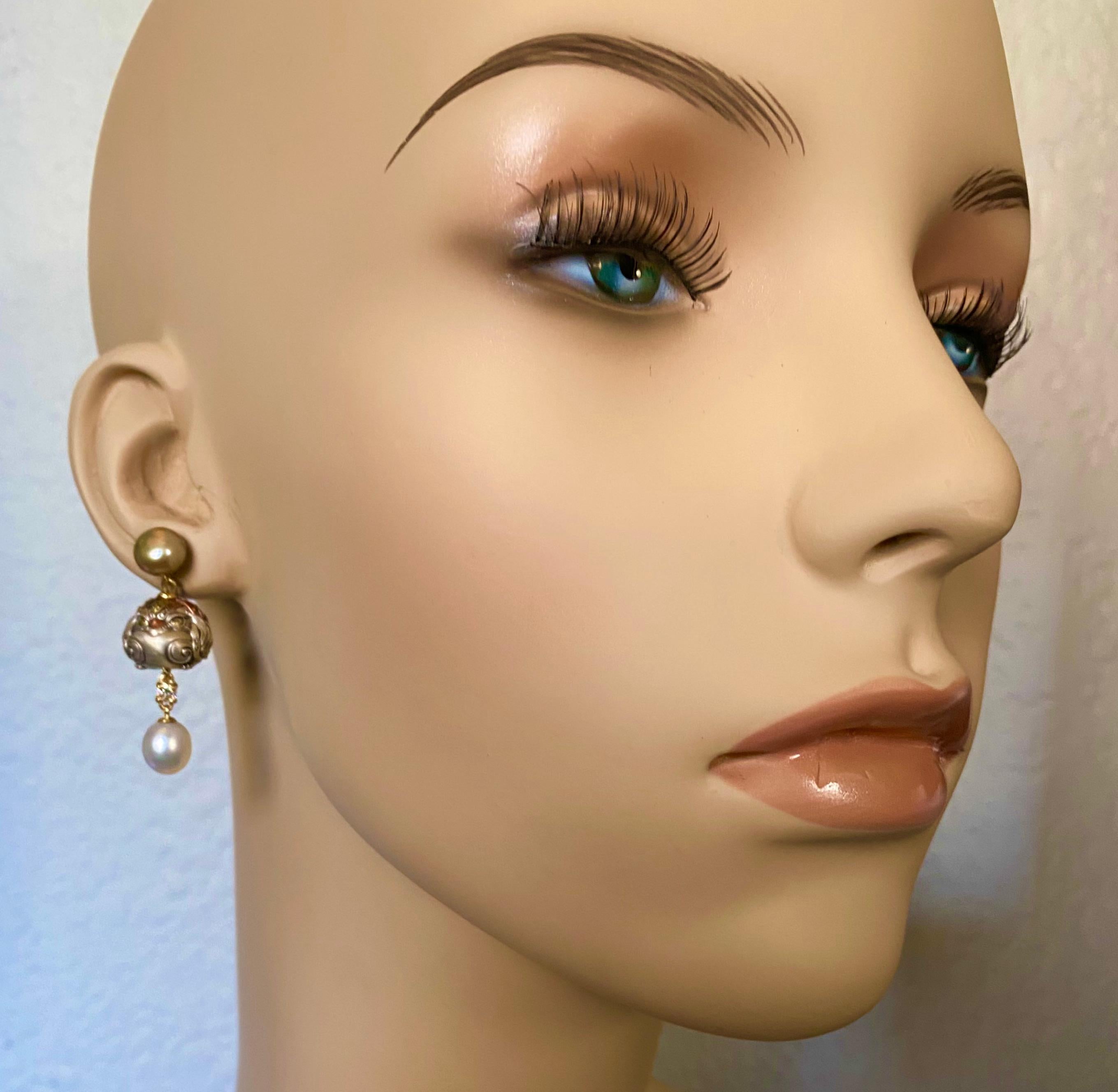 Women's Michael Kneebone Mixed Metal Ojime Bead Dangle Earrings For Sale