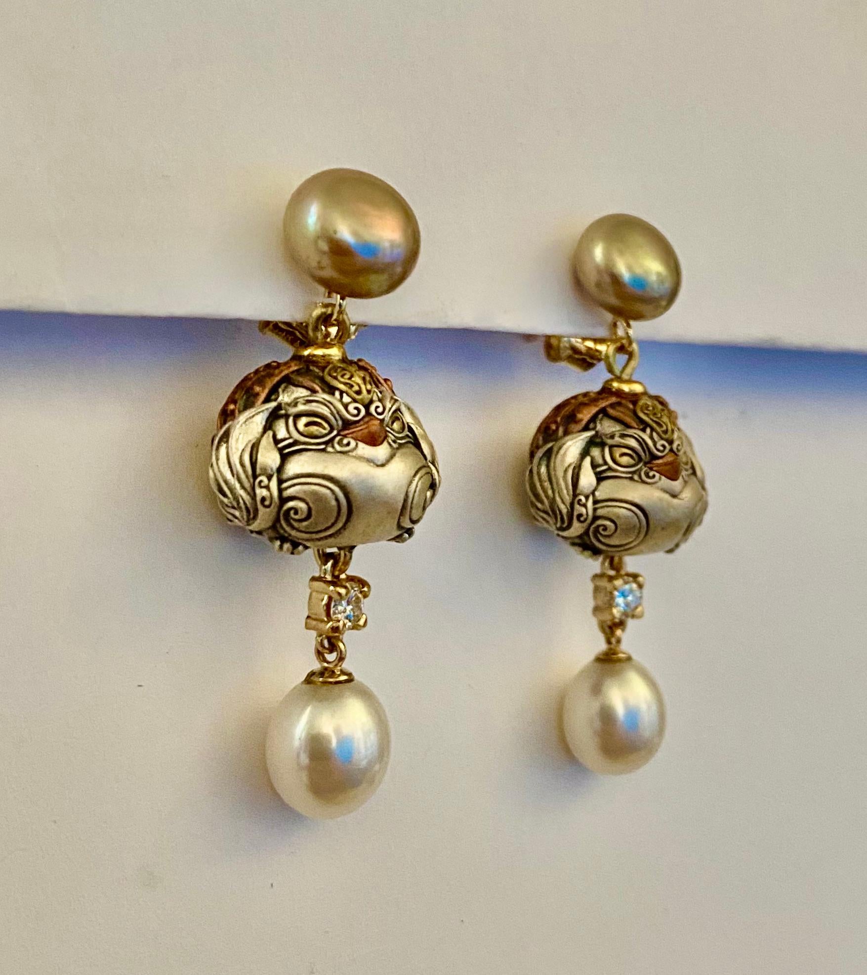 Michael Kneebone Mixed Metal Ojime Bead Dangle Earrings For Sale 1