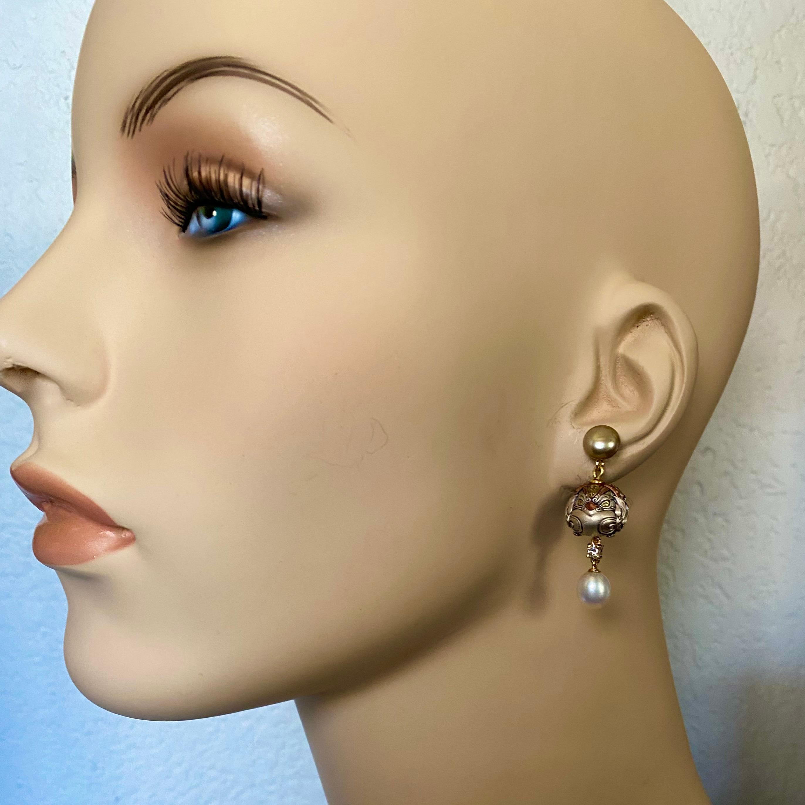 Michael Kneebone Mixed Metal Ojime Bead Dangle Earrings For Sale 2