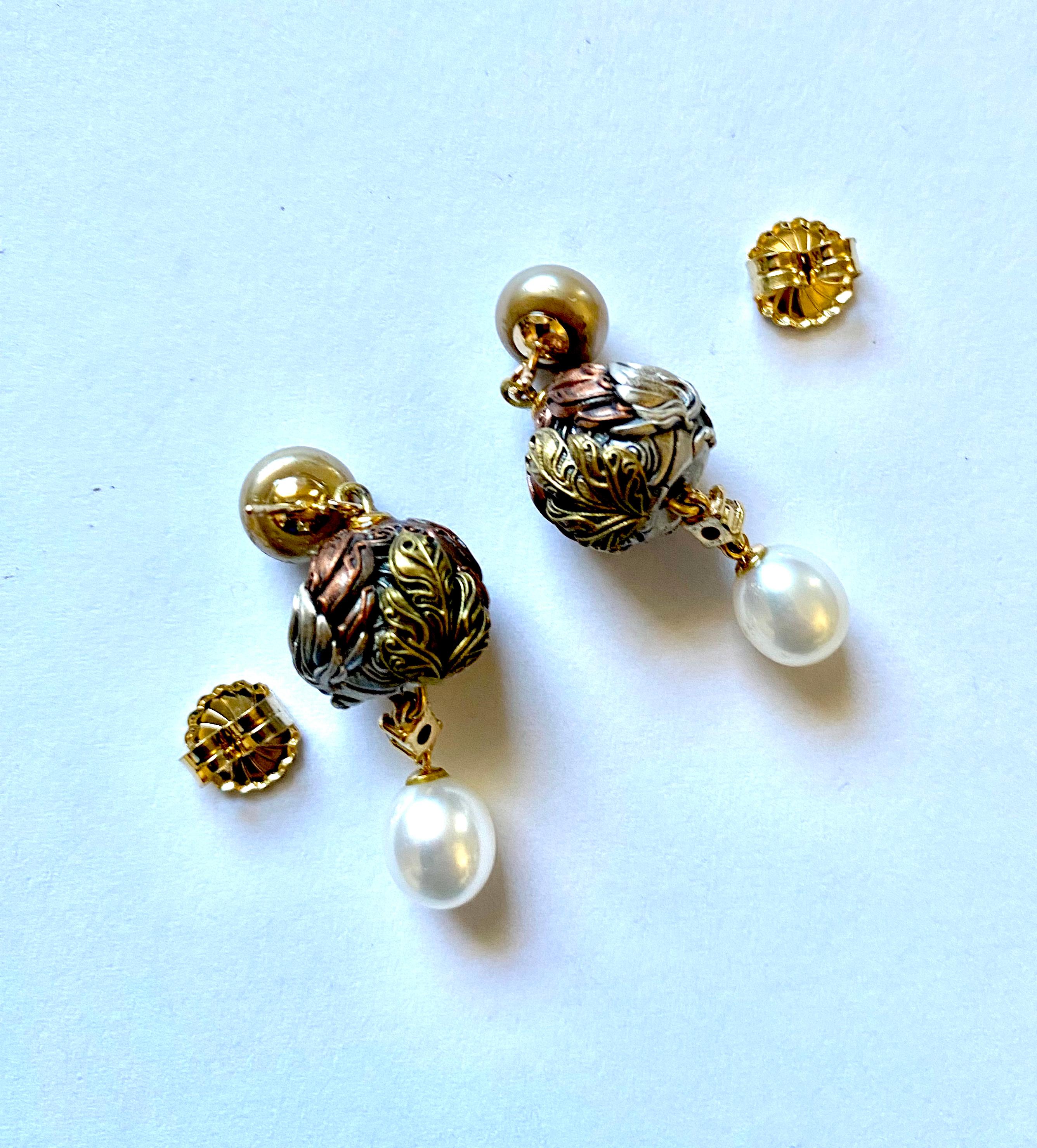 Michael Kneebone Mixed Metal Ojime Bead Dangle Earrings For Sale 3