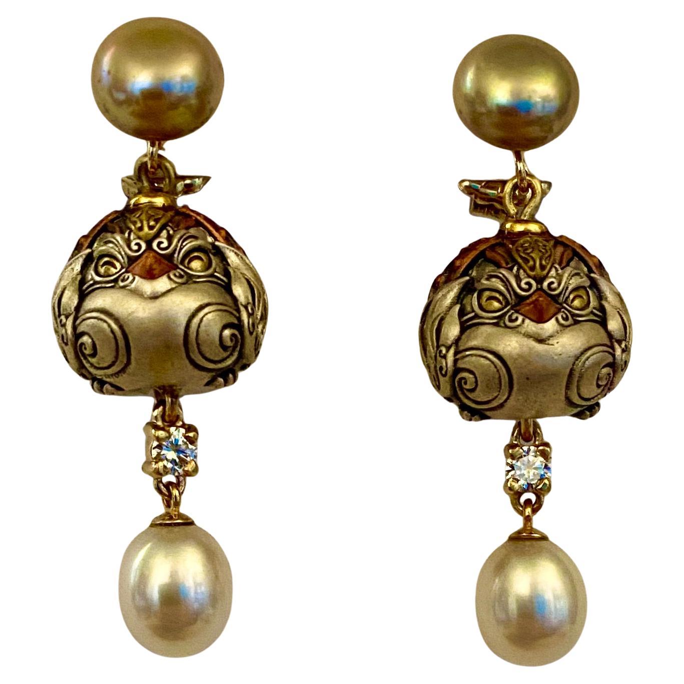 Michael Kneebone Mixed Metal Ojime Bead Dangle Earrings For Sale