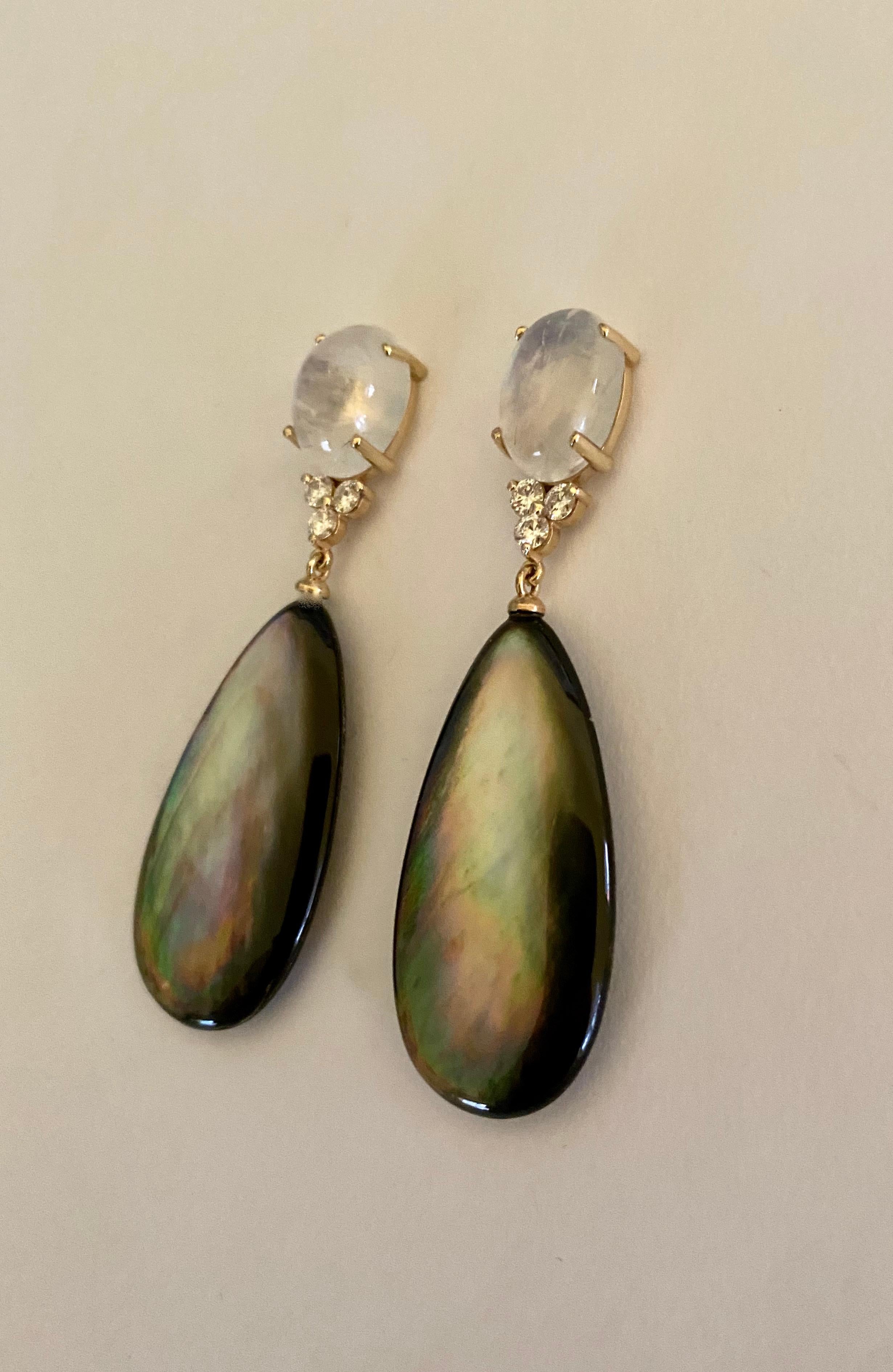 Women's Michael Kneebone Moonstone Diamond Black Mother of Pearl Dangle Earrings For Sale