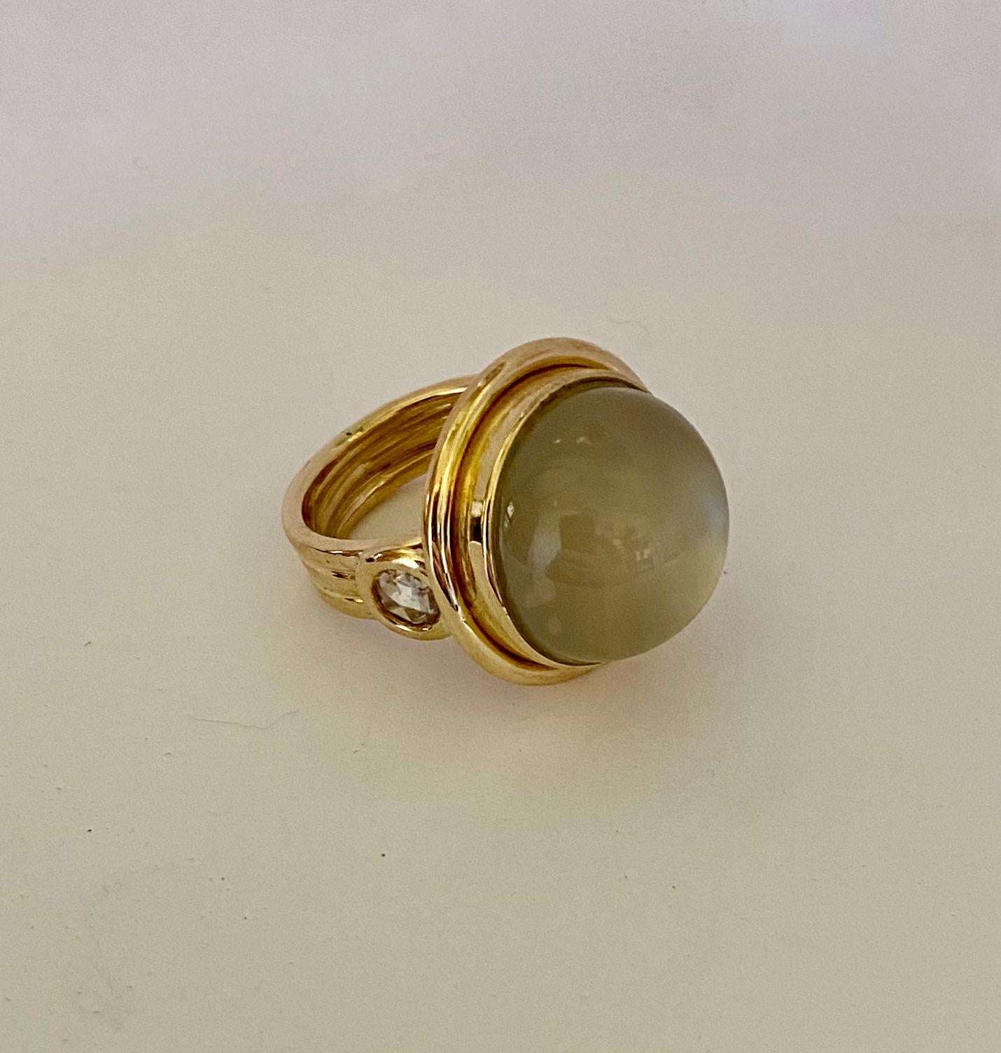 Contemporary Michael Kneebone Moonstone Rose Cut Diamond Archaic Style Cocktail Ring For Sale