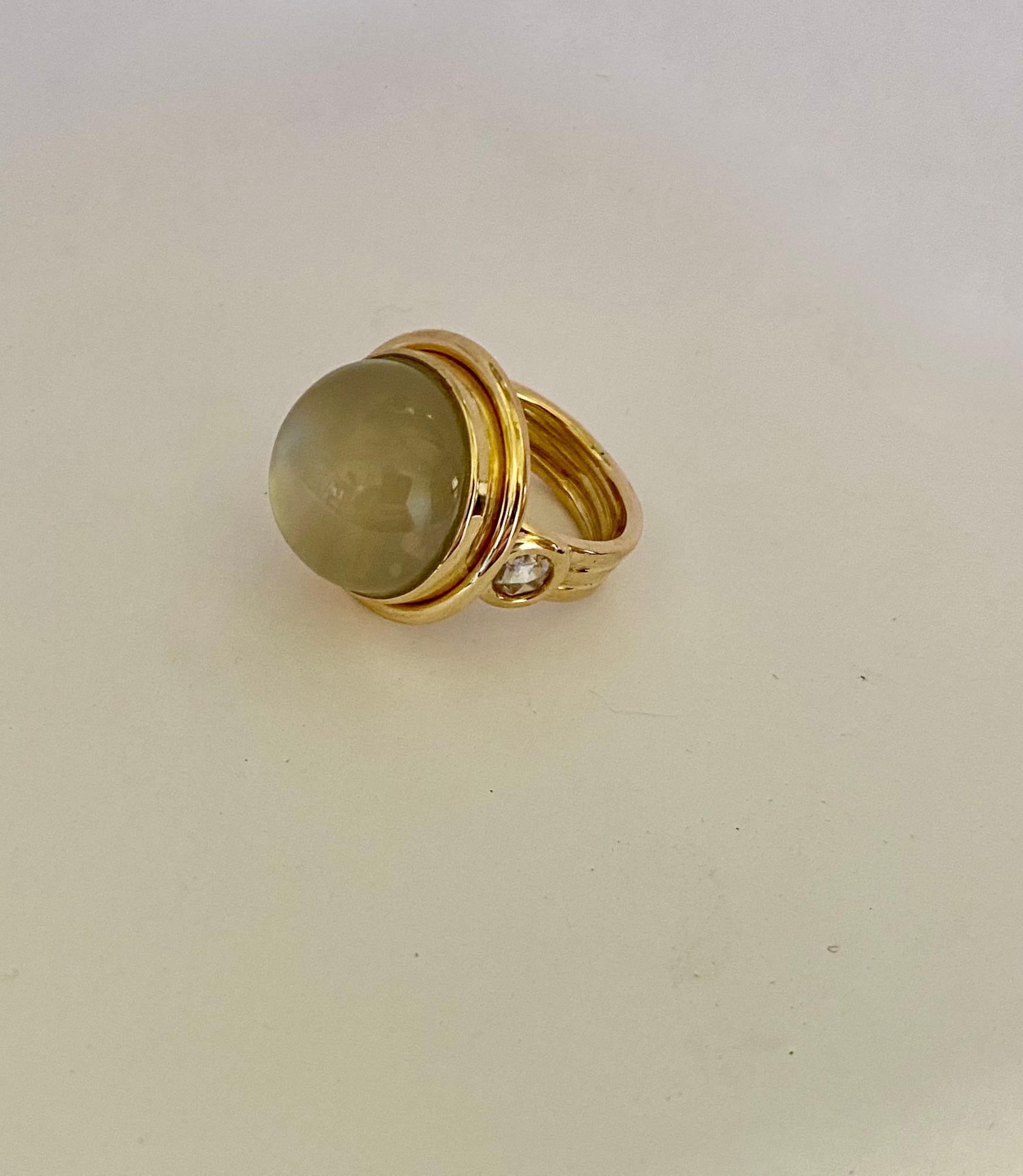 Michael Kneebone Moonstone Rose Cut Diamond Archaic Style Cocktail Ring For Sale 3