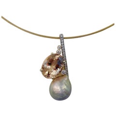Michael Kneebone Morganite Kasumi Pearl Diamond Modernist Pendant
