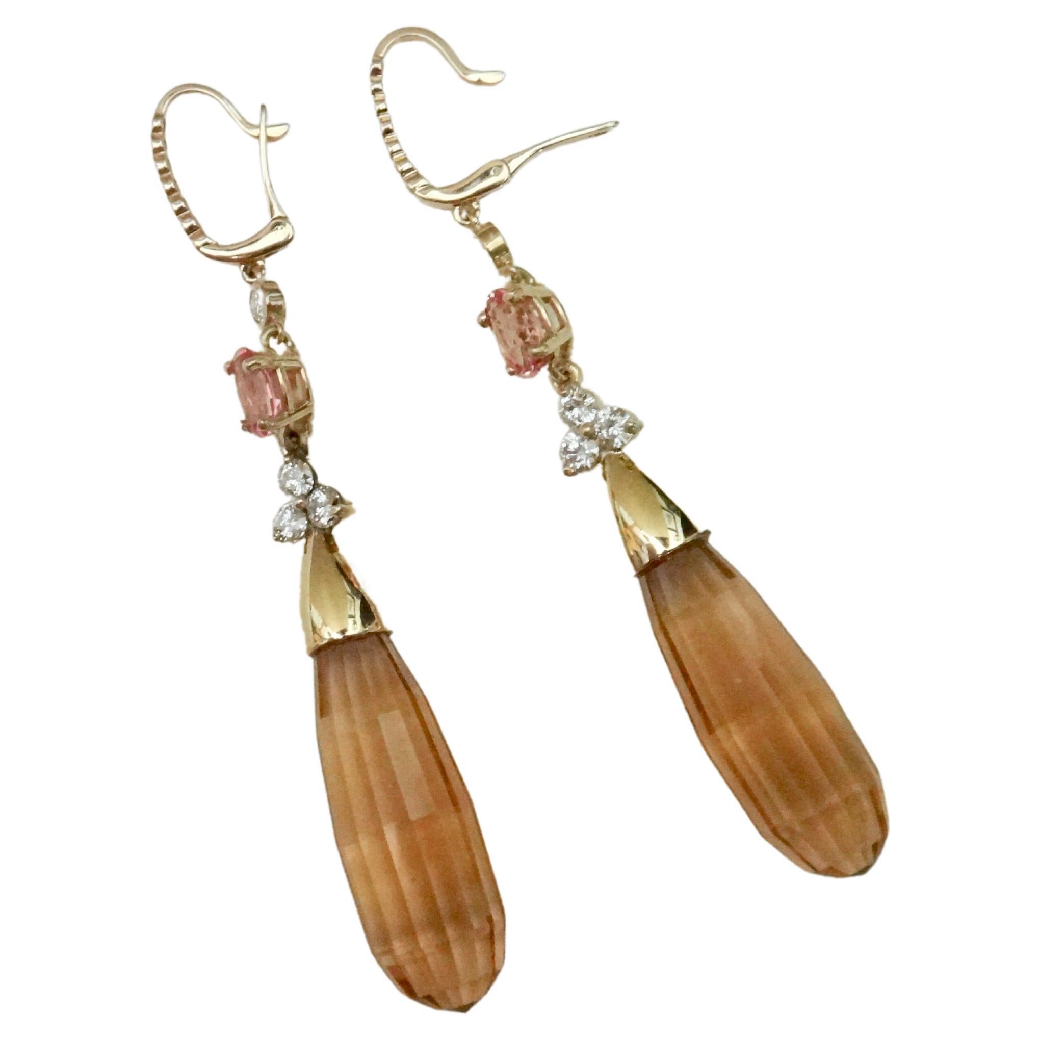 Michael Kneebone Morganite Padparadscha Sapphire Diamond Dangle Earrings