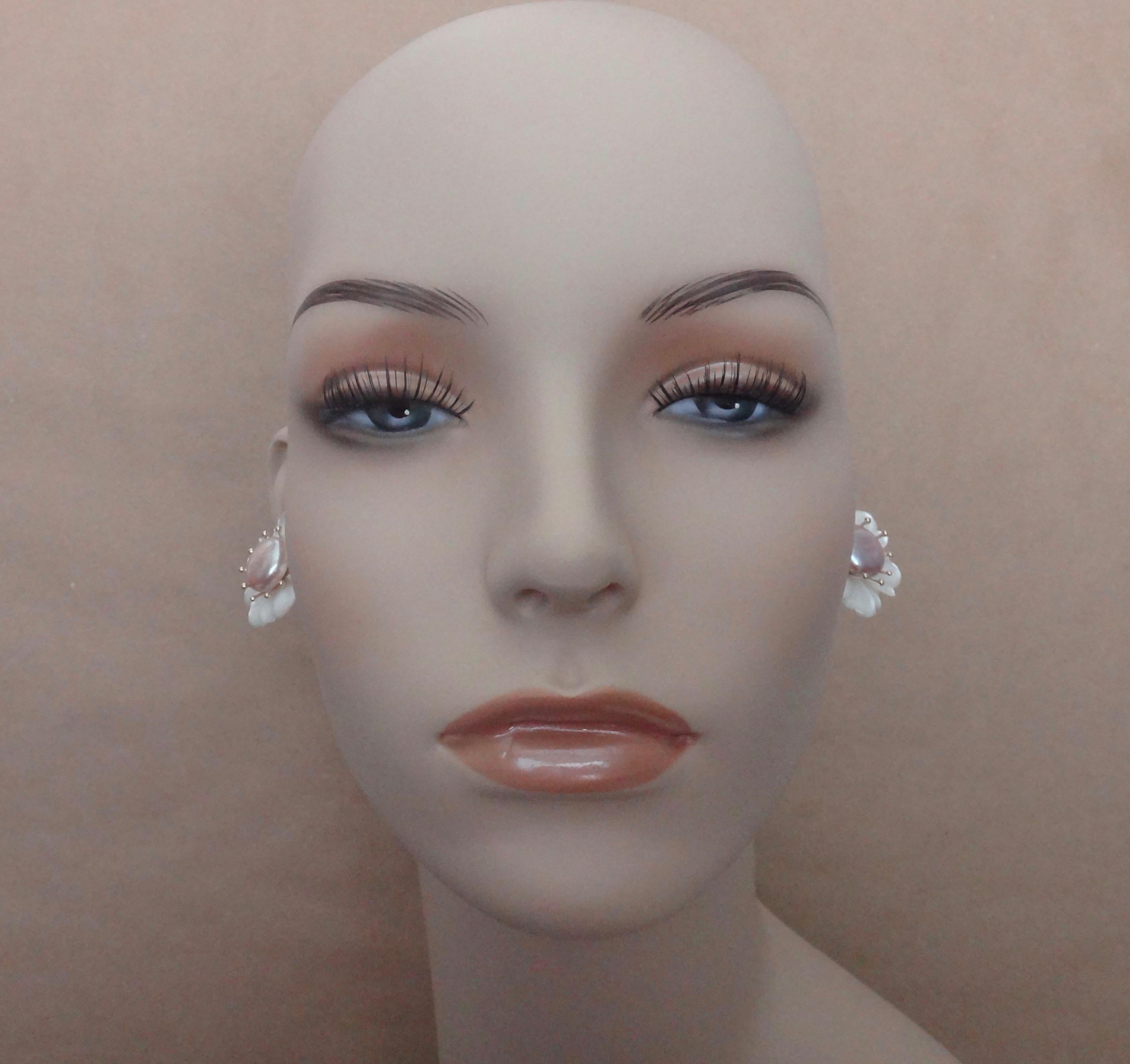 Michael Kneebone Mother-of-Pearl Coin Pearl 18 Karat Gold Flower Earrings 1