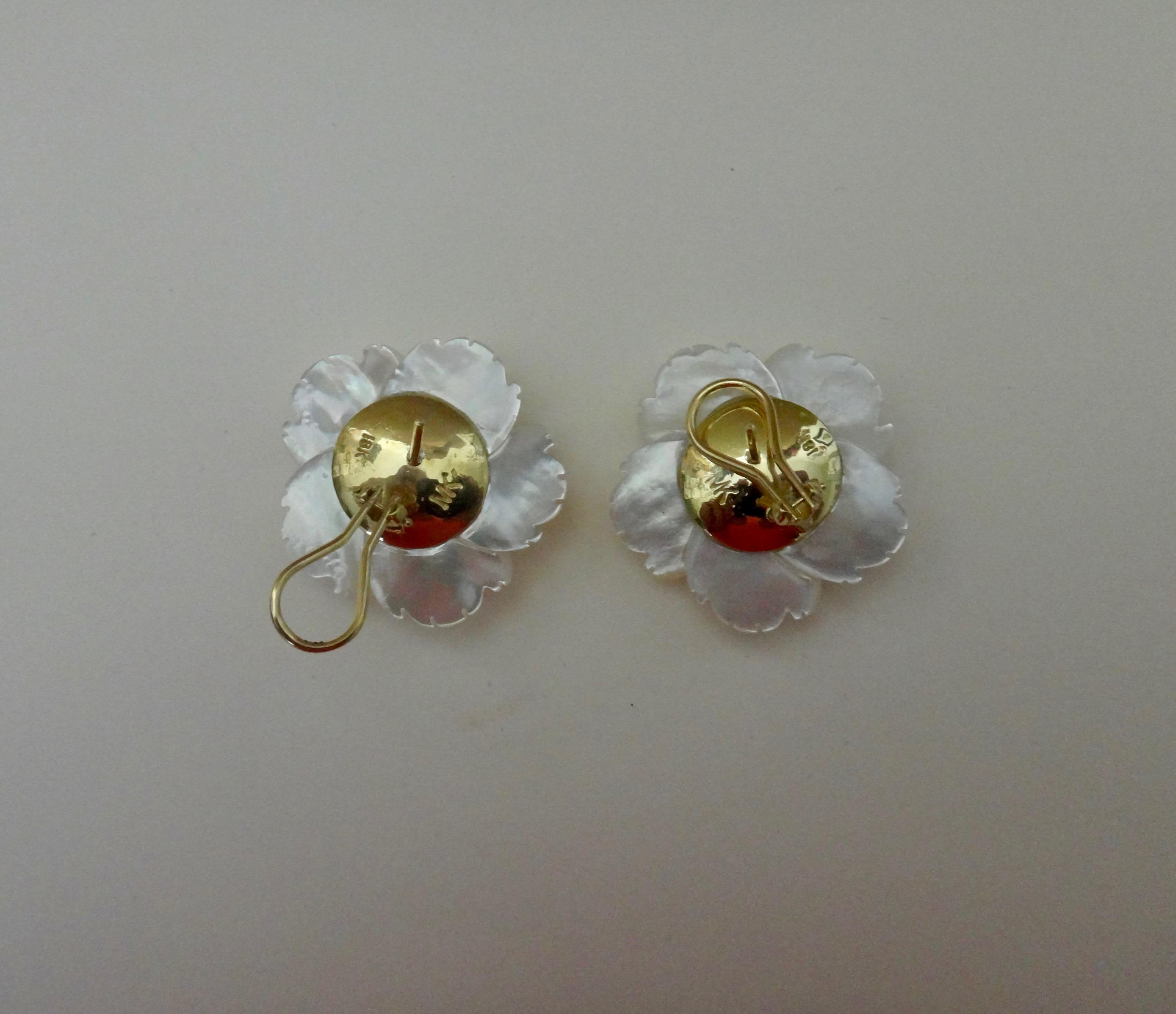 Michael Kneebone Mother-of-Pearl Coin Pearl 18 Karat Gold Flower Earrings 2