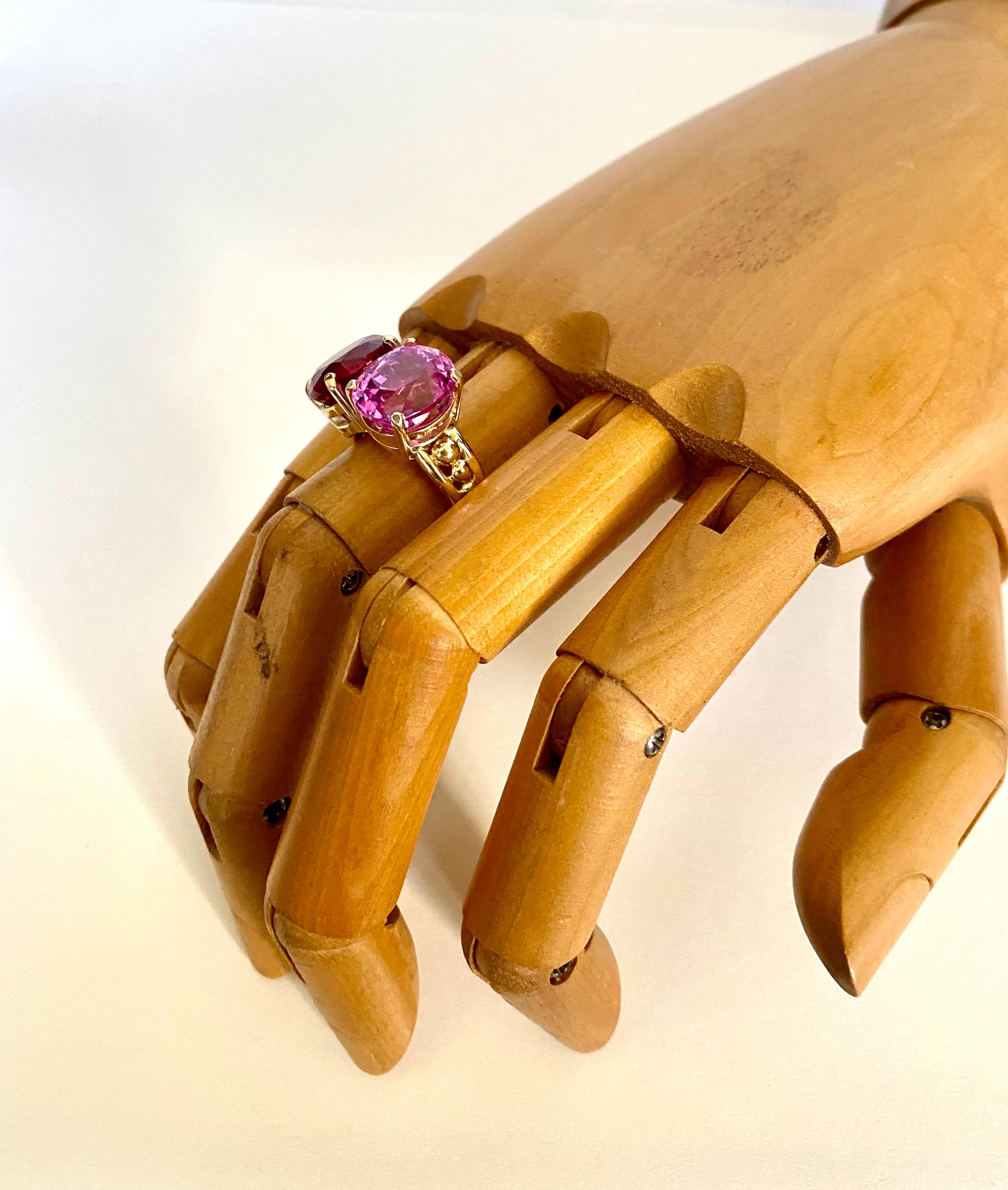 Oval Cut Michael Kneebone Mozambique Garnet Pink Topaz Due Pietra Beaded Ring For Sale