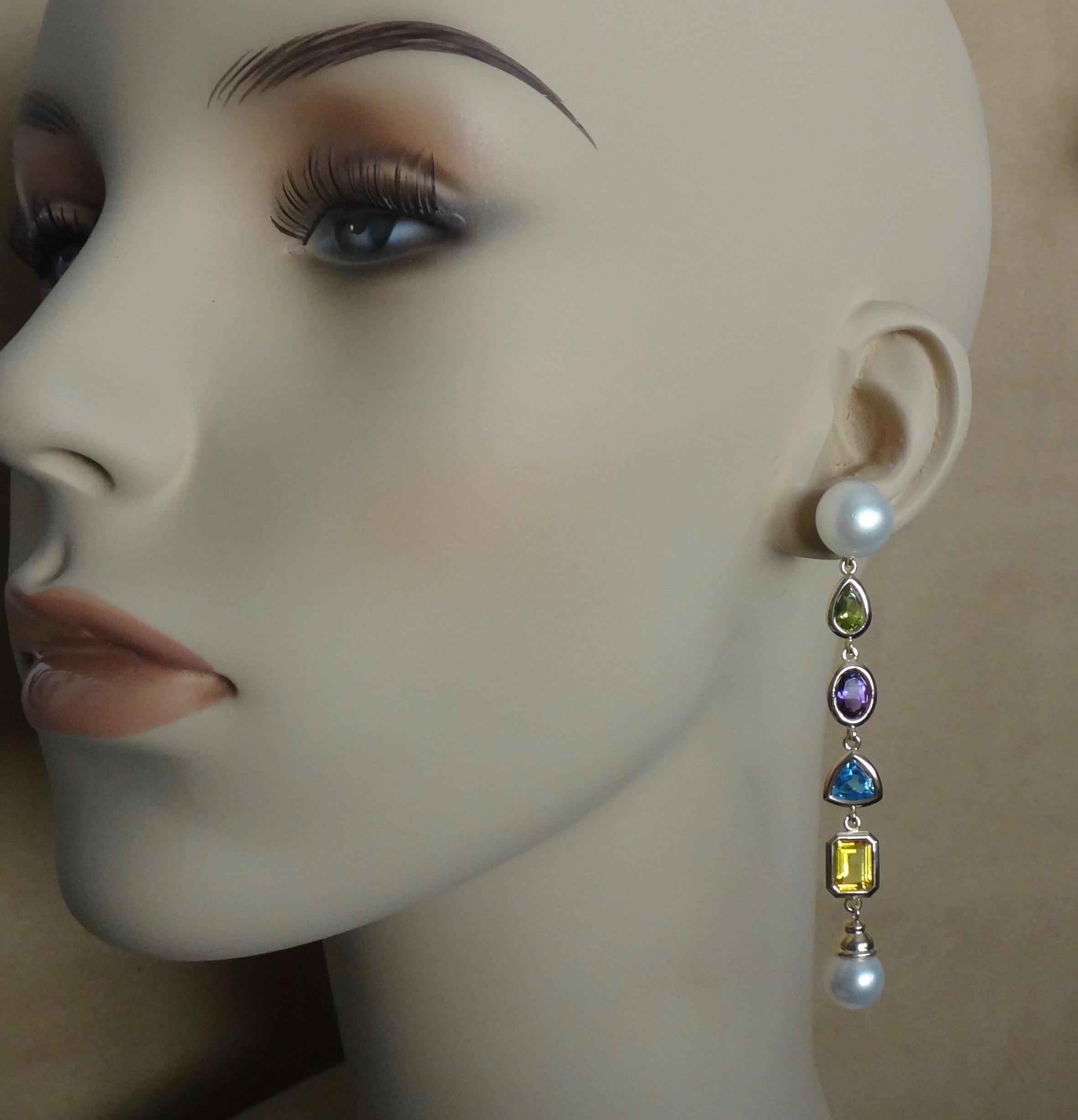 Michael Kneebone Multi-Gemstone Paspaley South Seas Pearl Dangle Earrings In New Condition For Sale In Austin, TX