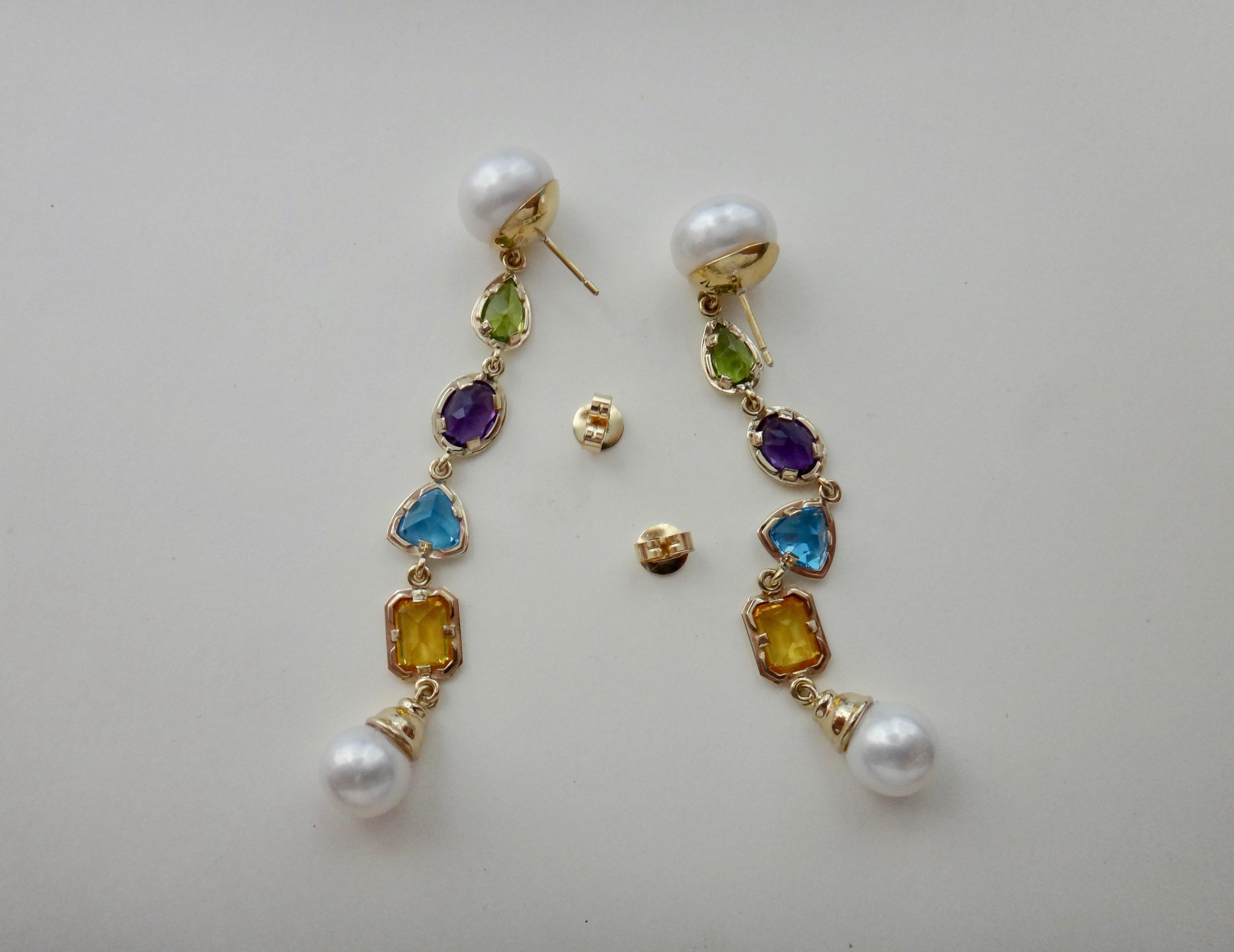 Women's Michael Kneebone Multi-Gemstone Paspaley South Seas Pearl Dangle Earrings For Sale