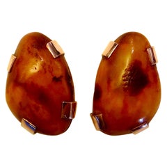 Michael Kneebone Nugget Baltic Amber Rose Gold Button Earrings