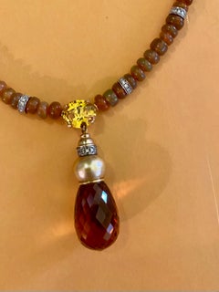 Michael Kneebone Opal Bead Golden Pearl Zircon Citrine Diamond Necklace Suite