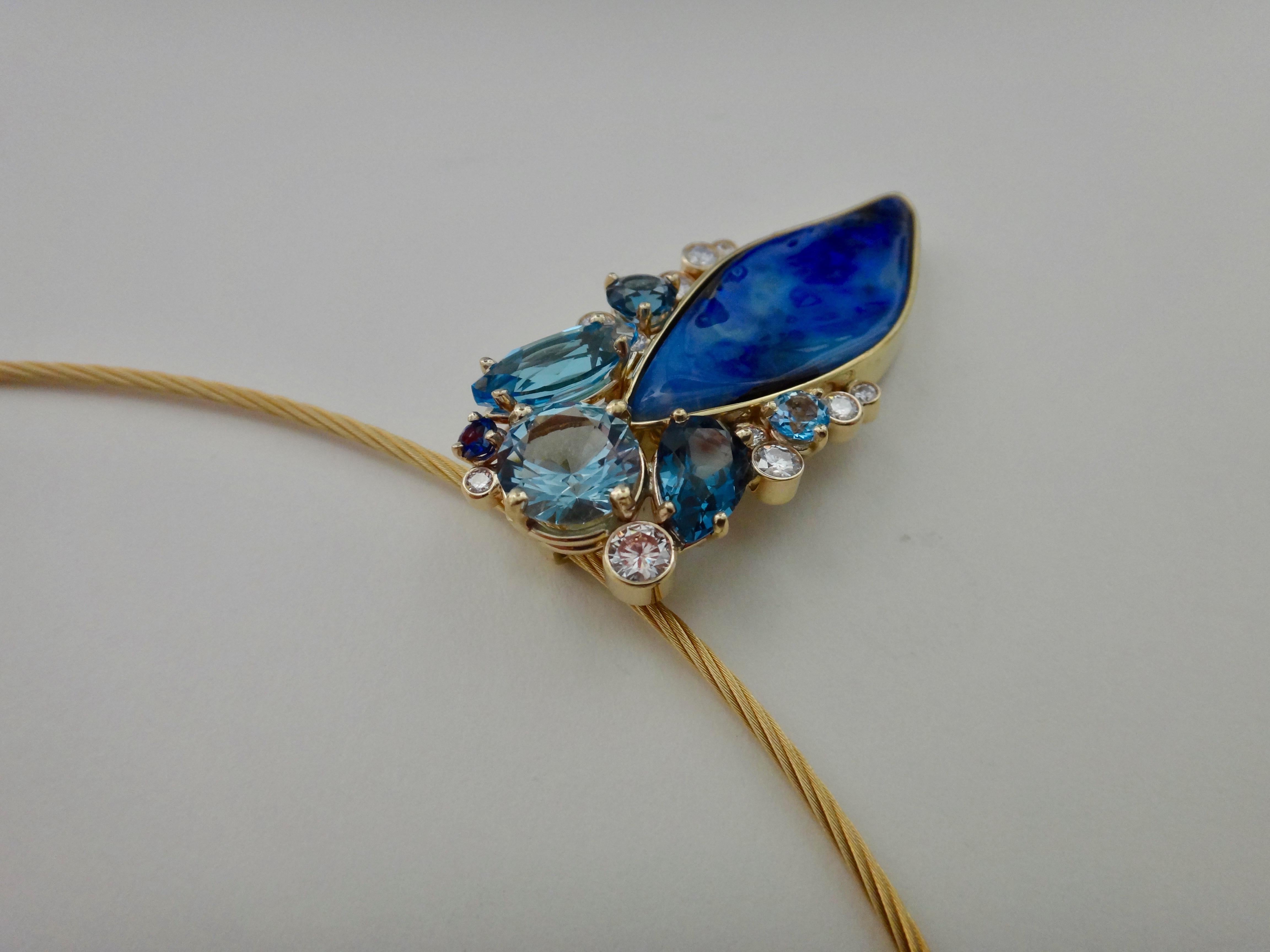 Michael Kneebone Opal Topaz Aquamarine Sapphire Diamond Confetti Pendant For Sale 3
