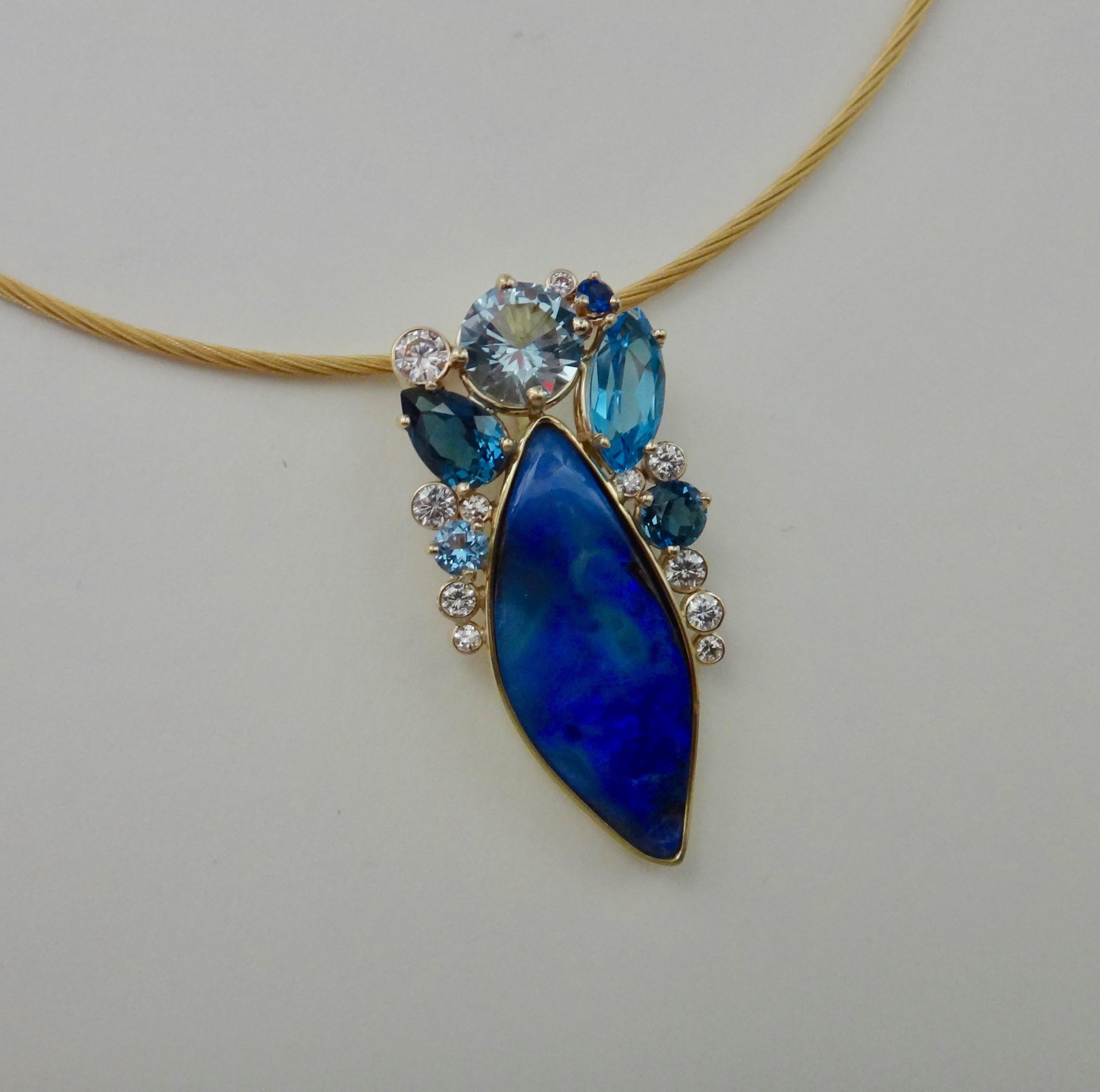 Contemporary Michael Kneebone Opal Topaz Aquamarine Sapphire Diamond Confetti Pendant For Sale