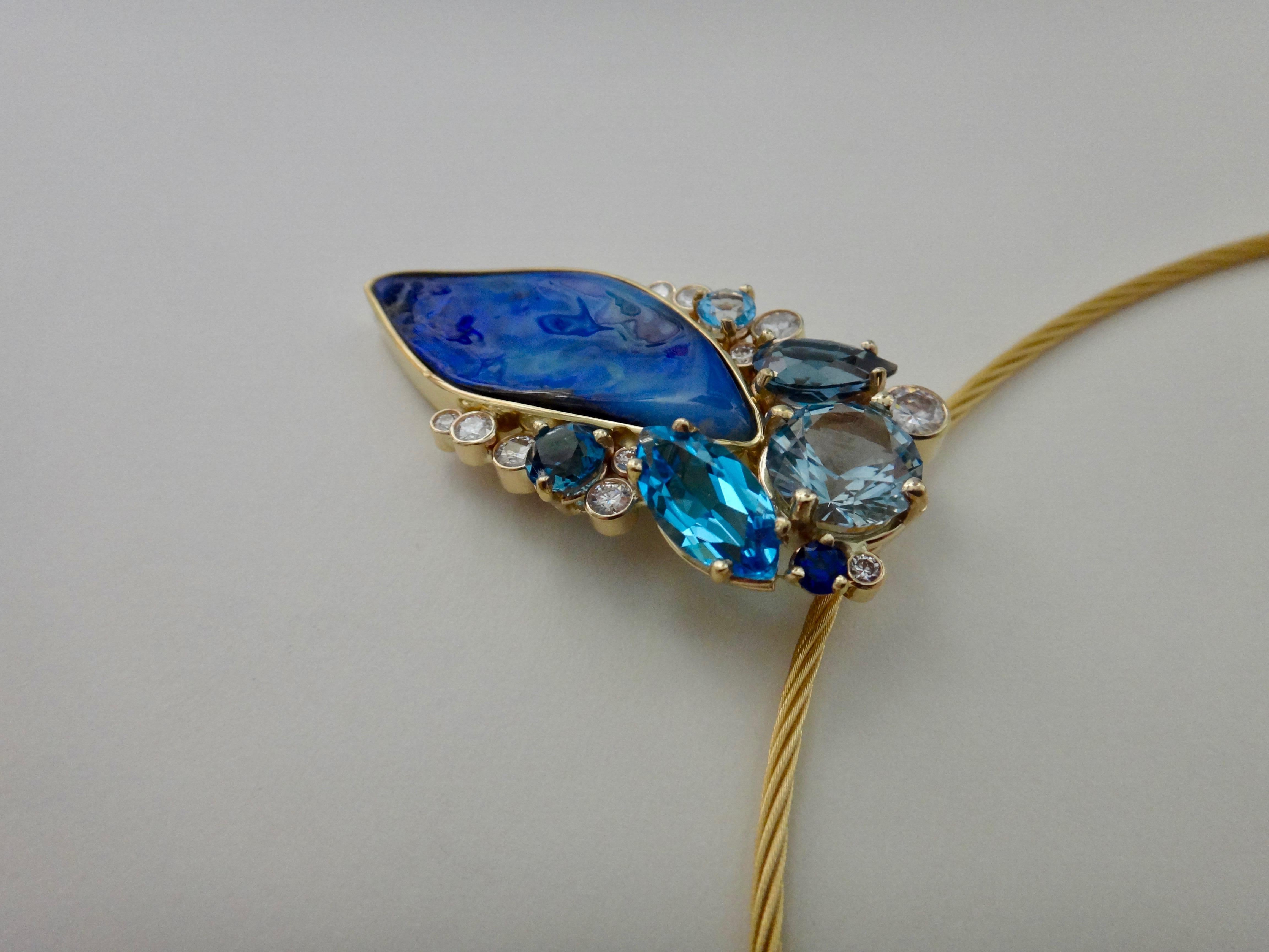 Mixed Cut Michael Kneebone Opal Topaz Aquamarine Sapphire Diamond Confetti Pendant For Sale