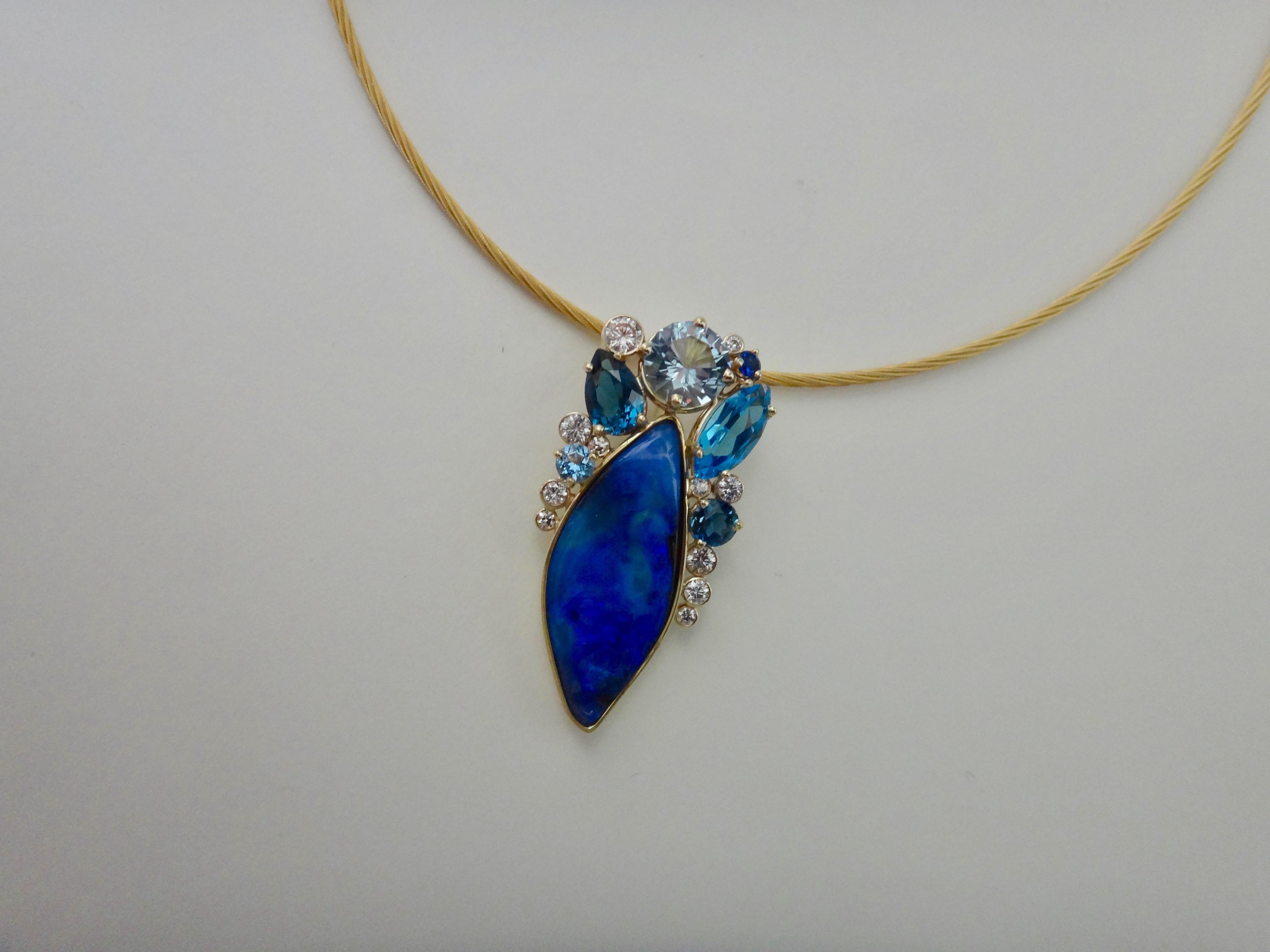 Women's Michael Kneebone Opal Topaz Aquamarine Sapphire Diamond Confetti Pendant For Sale