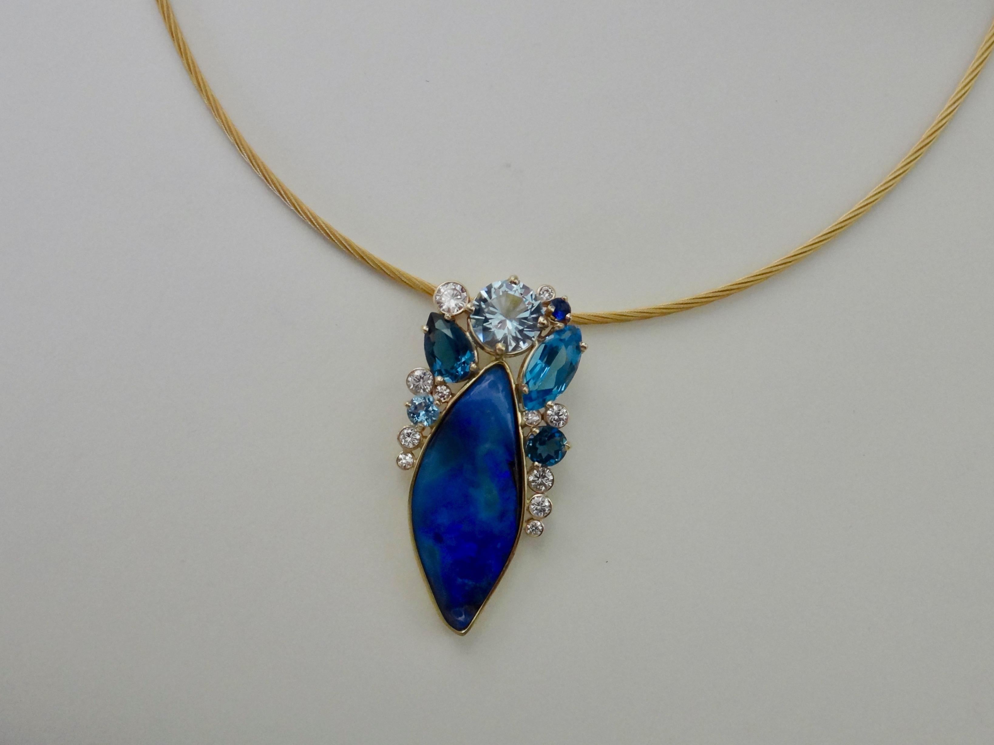 Michael Kneebone Opal Topaz Aquamarine Sapphire Diamond Confetti Pendant For Sale 2