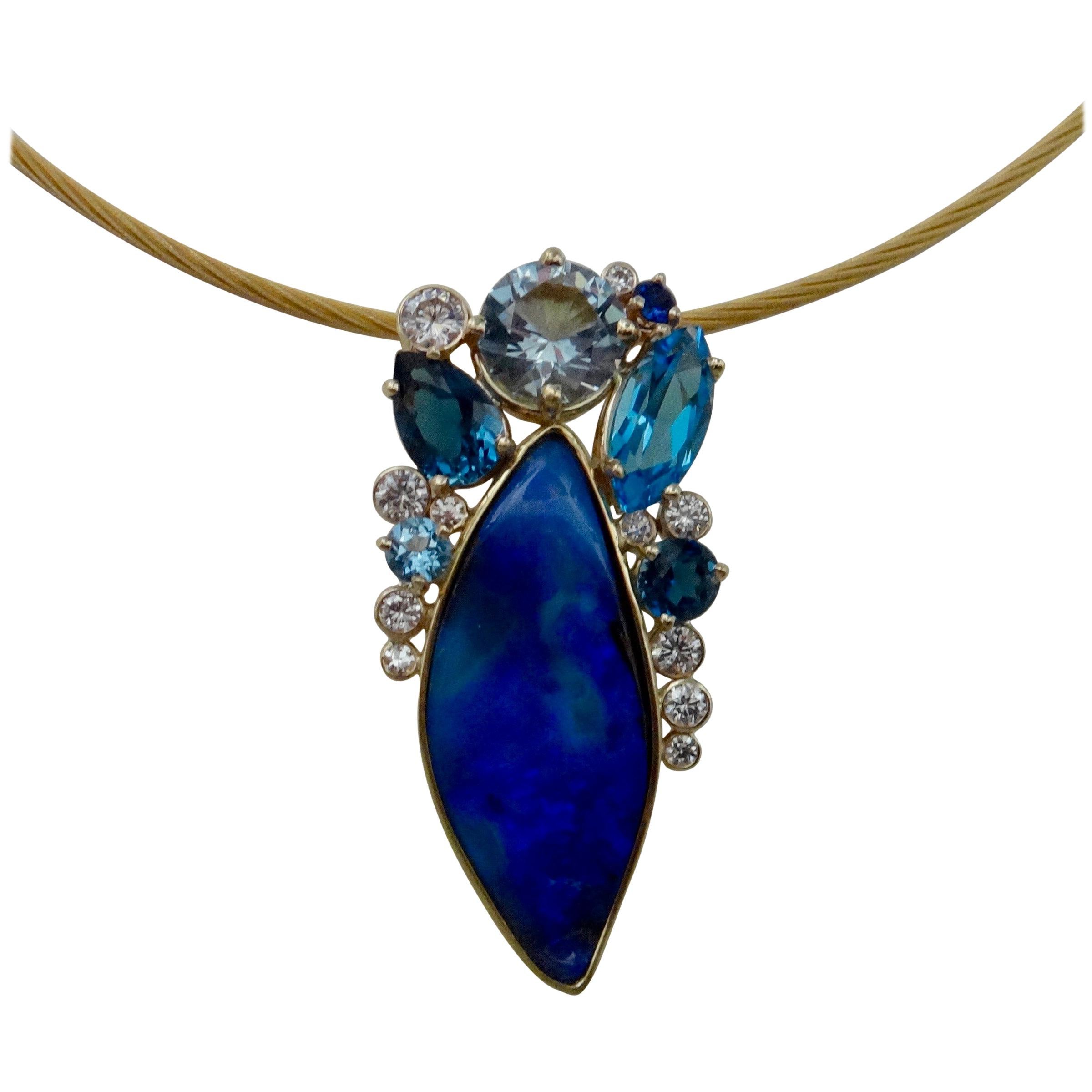 Michael Kneebone Opal Topaz Aquamarine Sapphire Diamond Confetti Pendant