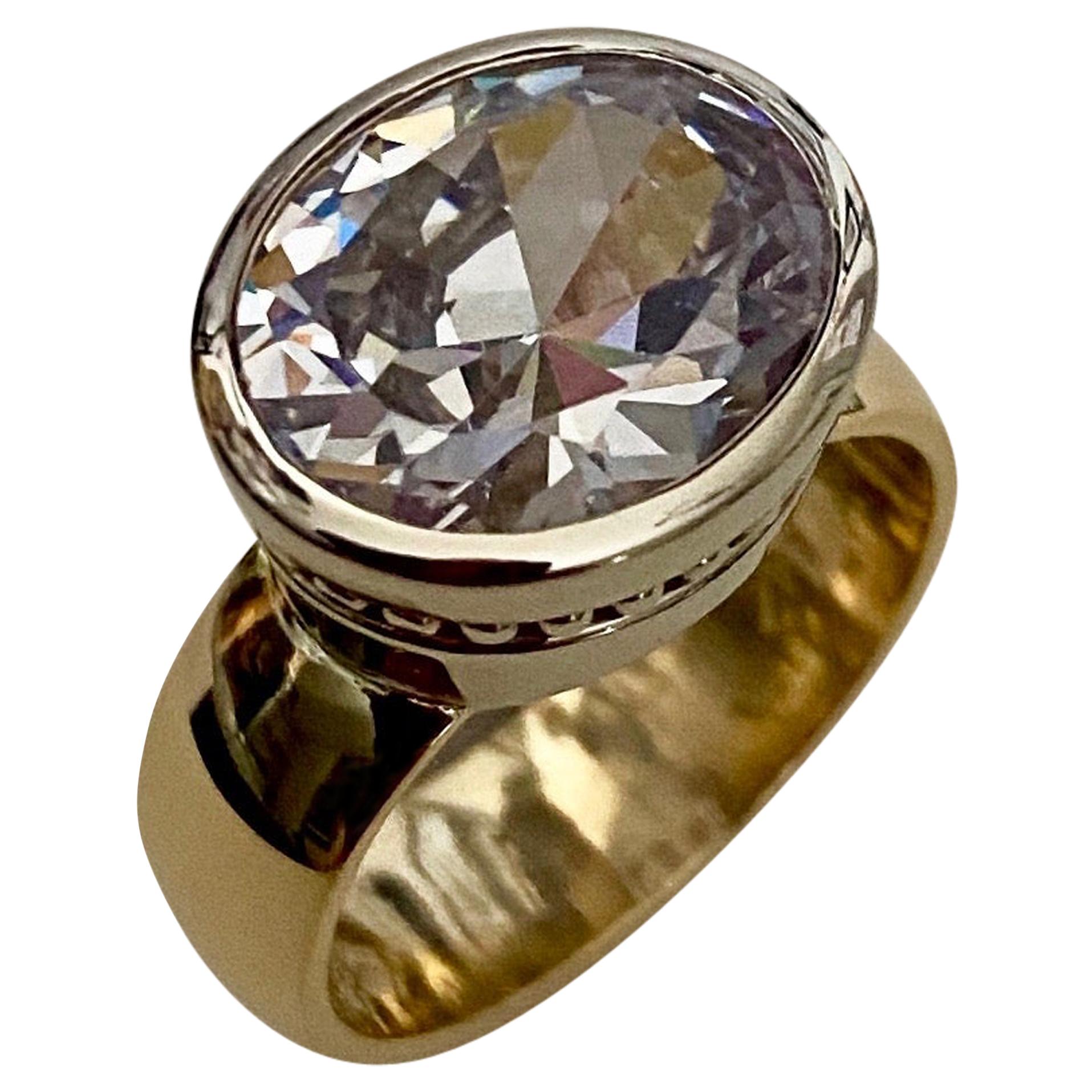 Michael Kneebone Oval Cut White Sapphire Two-Tone 18 Karat Leah Ring