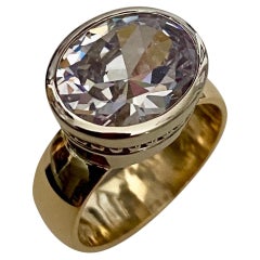 Michael Kneebone Oval Cut White Sapphire Two-Tone 18 Karat Leah Ring