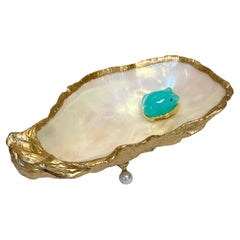 Michael Kneebone Oyster Shell Blue Chalcedony Pearl Gilt Brass Ring Dish